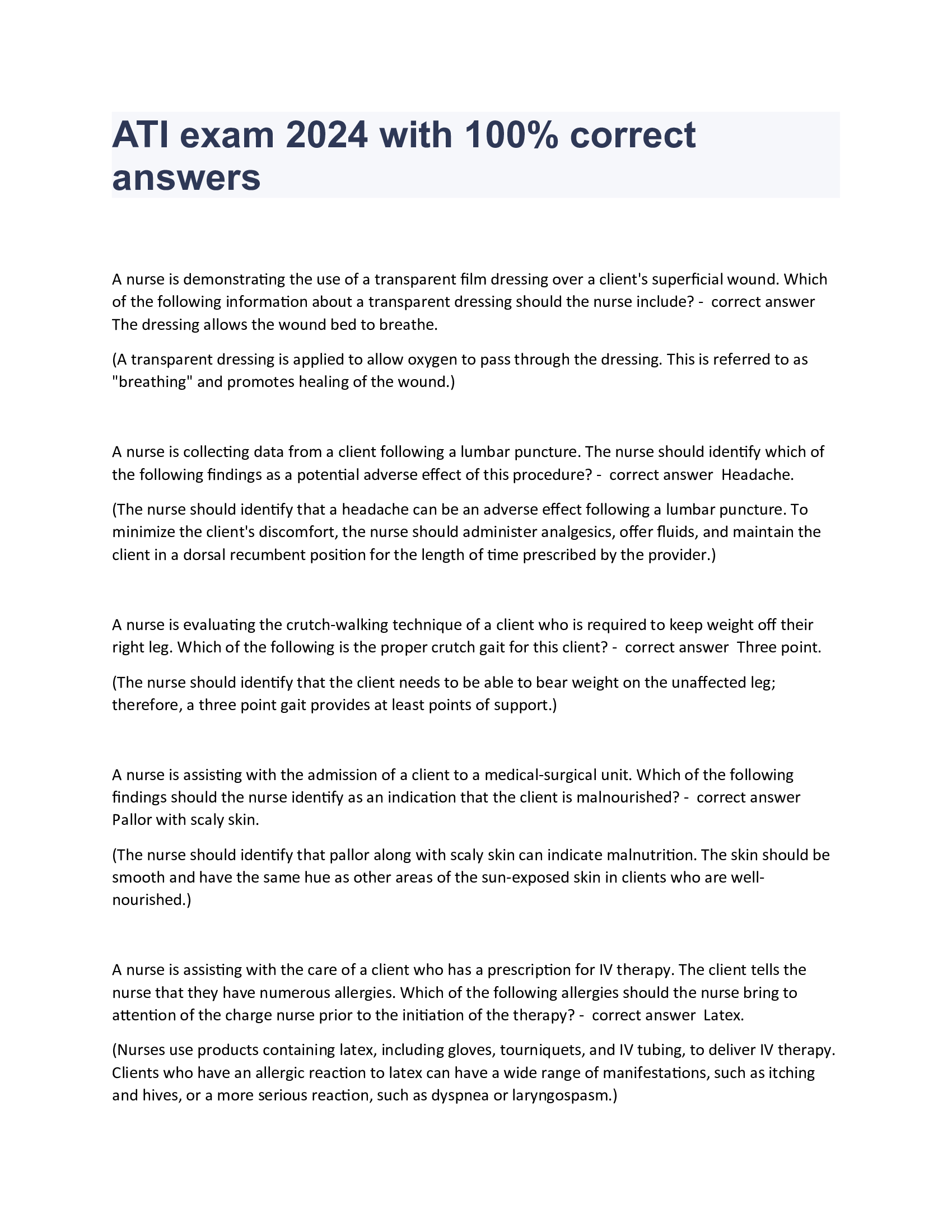 ATI exam 2024 with 100 Percent correct answers