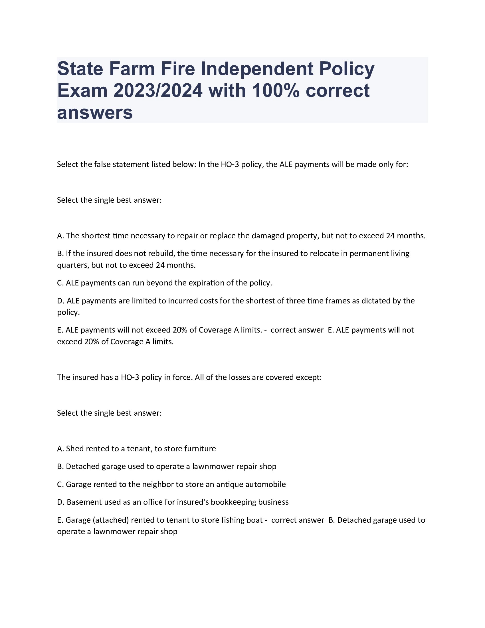 State Farm Insurance License Exam 2023, 2024 with 100% correct answers