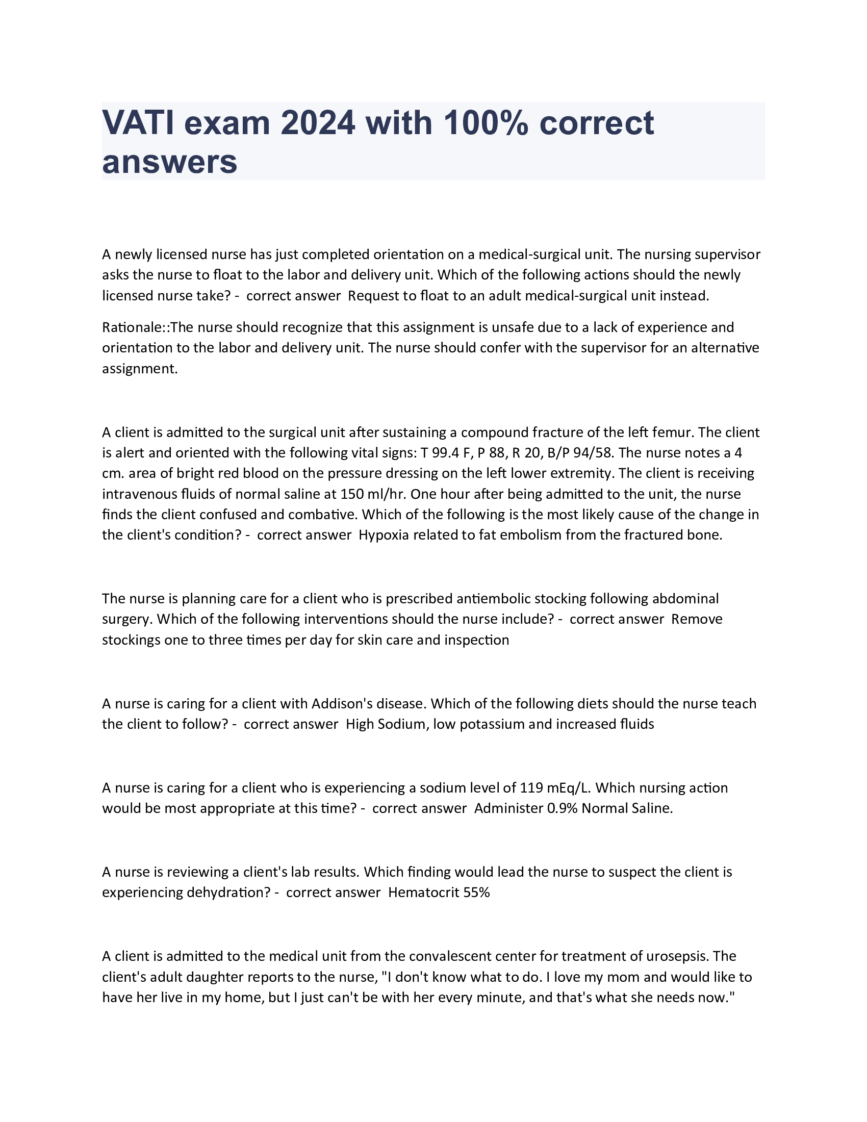 VATI exam 2024 with 100 Percent correct answers