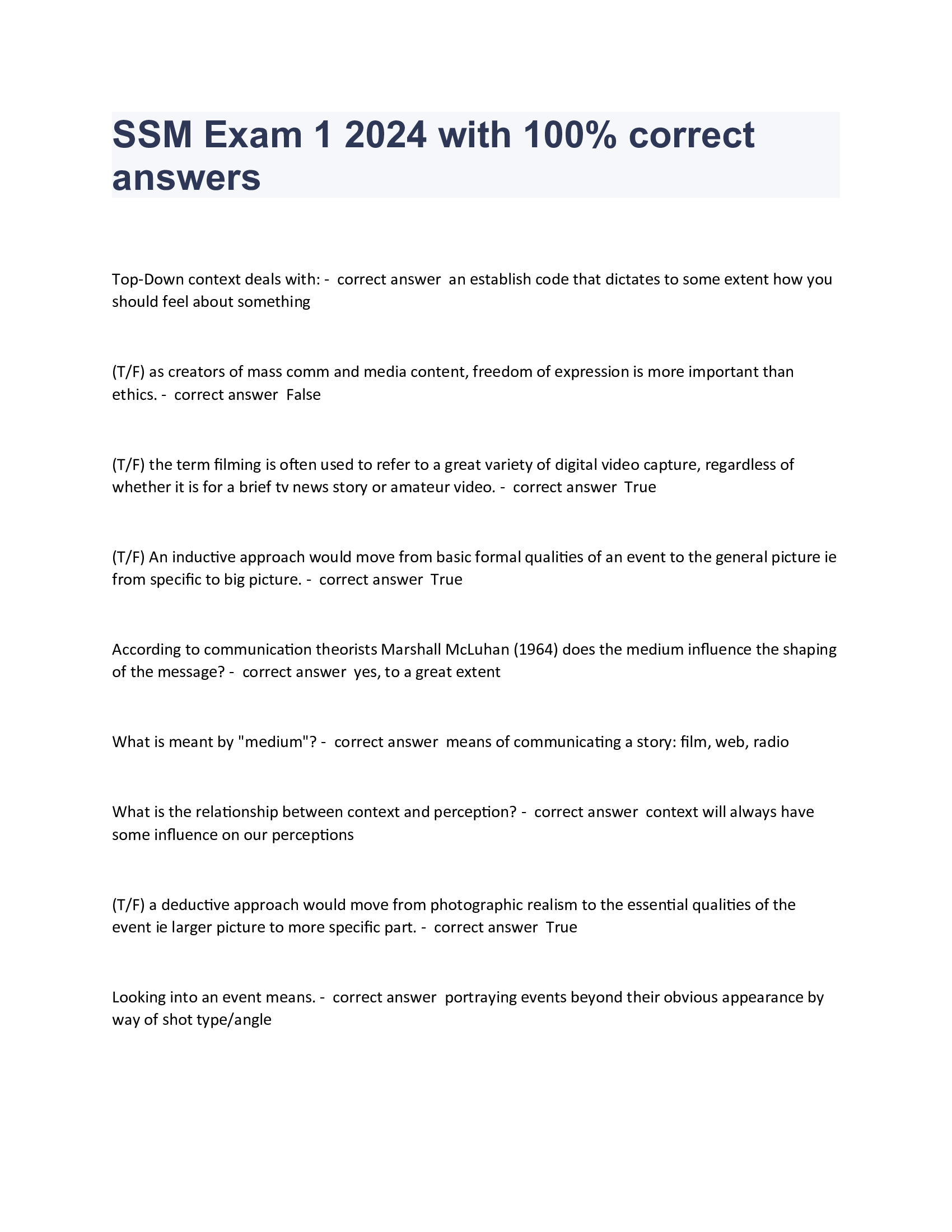 SSM Exam 1 2024 with 100 Percent correct answers