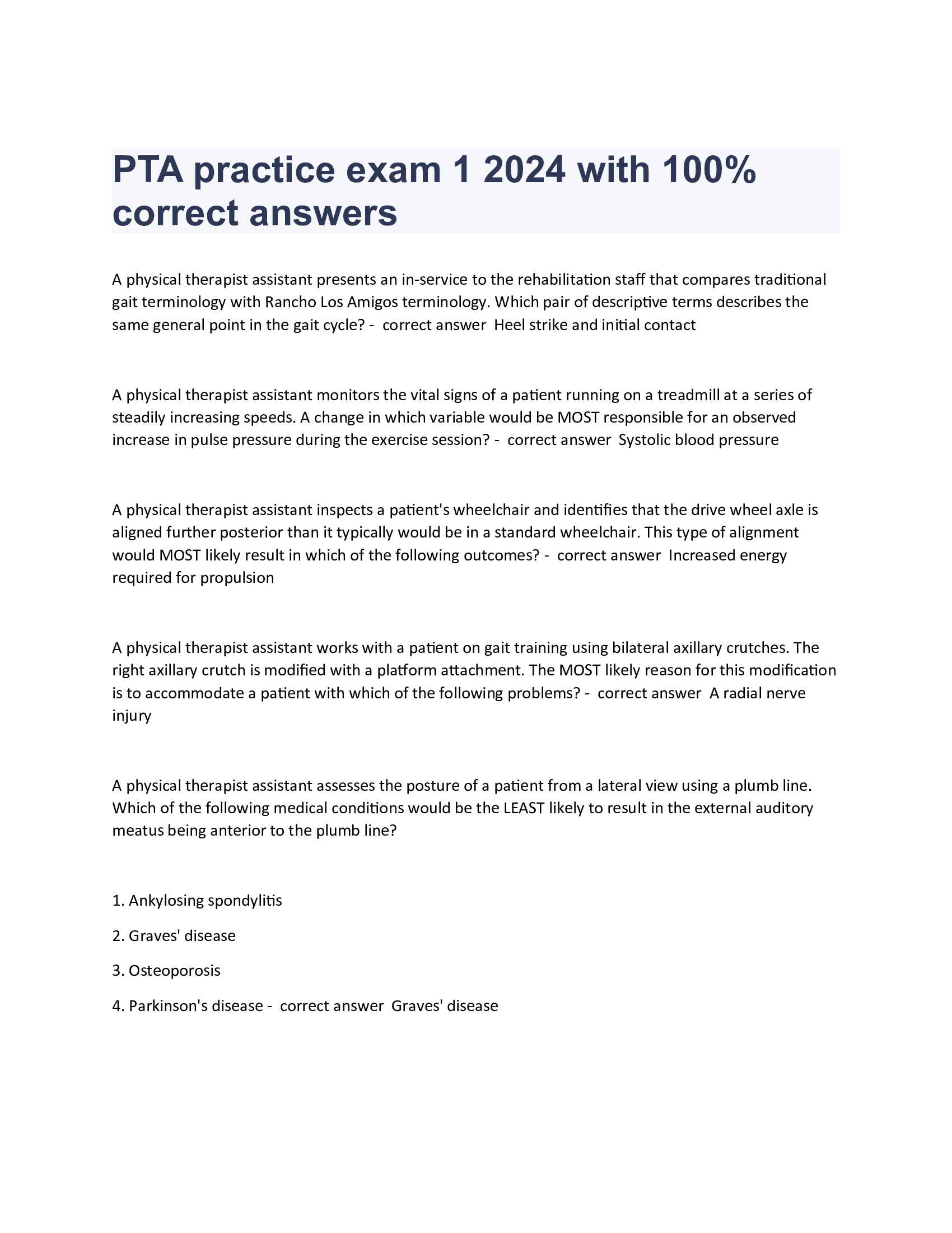 PTA practice exam 1 2024 with 100 Percent correct answers