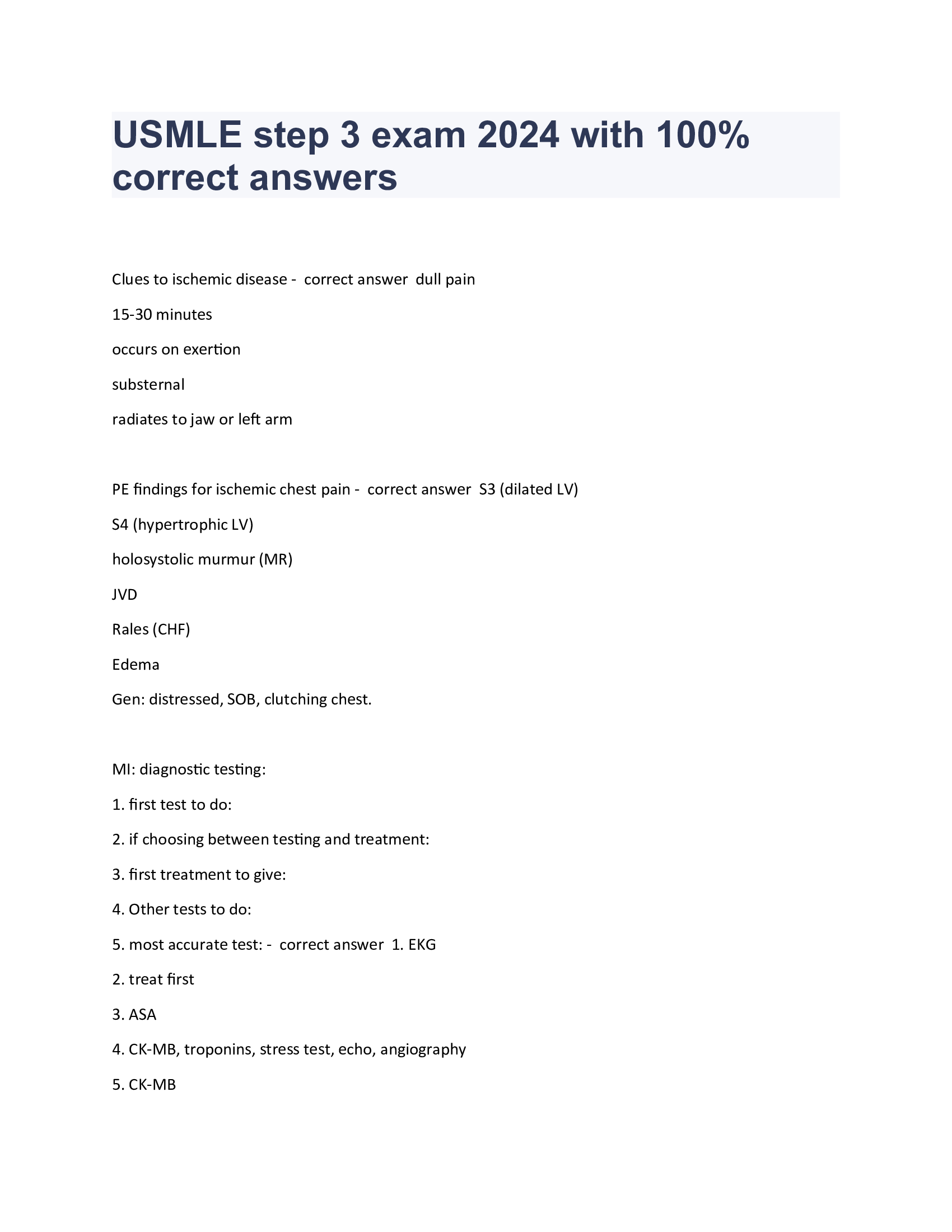 USMLE step 3 exam 2024 with 100 Percent correct answers