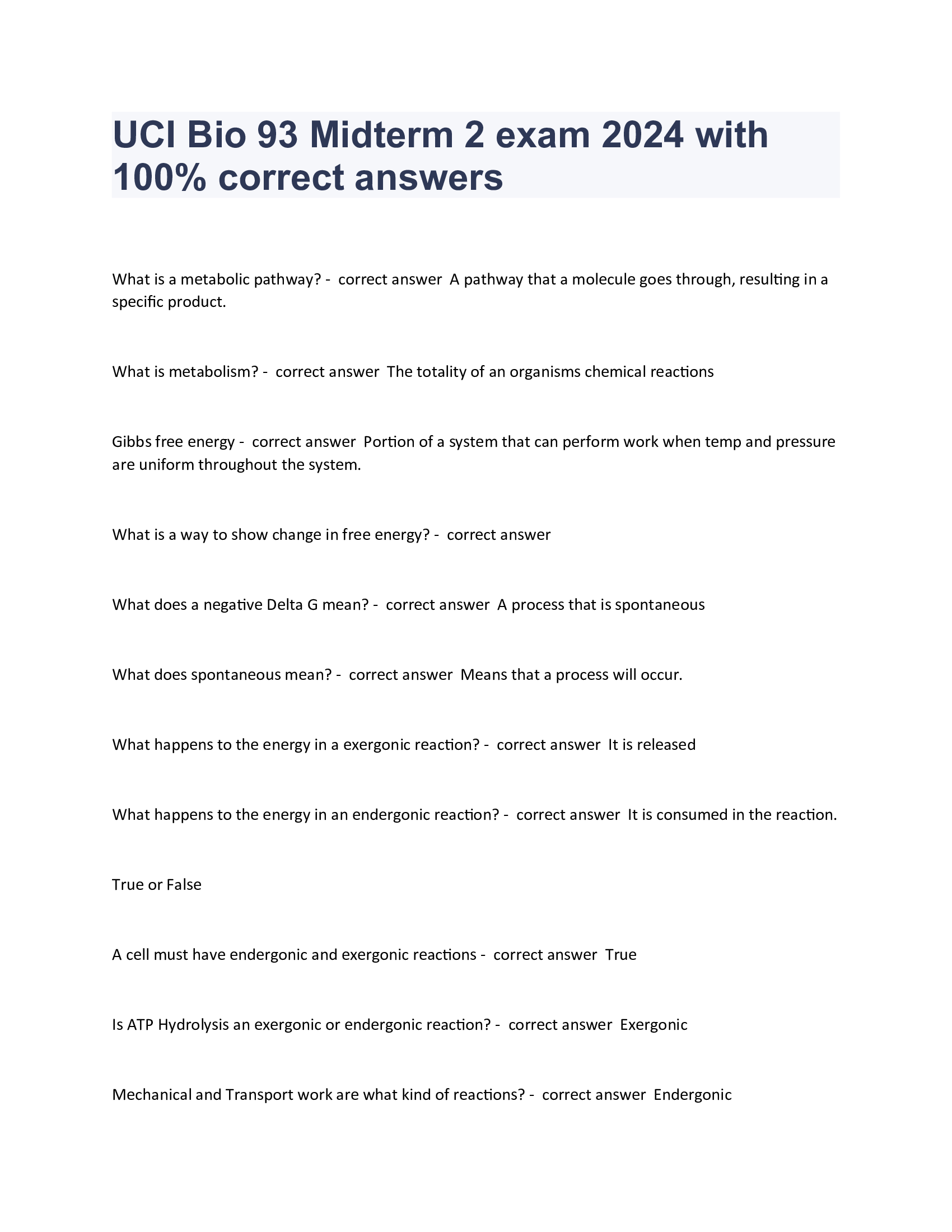 UCI Bio 93 Midterm 2 exam 2024 with 100 Percent correct answers