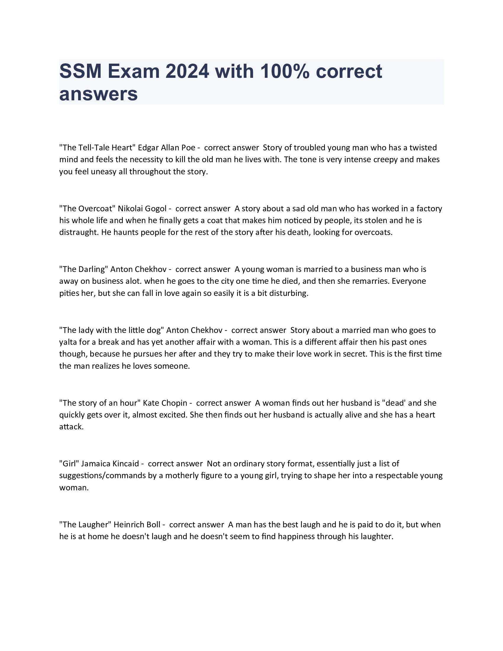 SSM Exam 2024 with 100 Percent correct answers