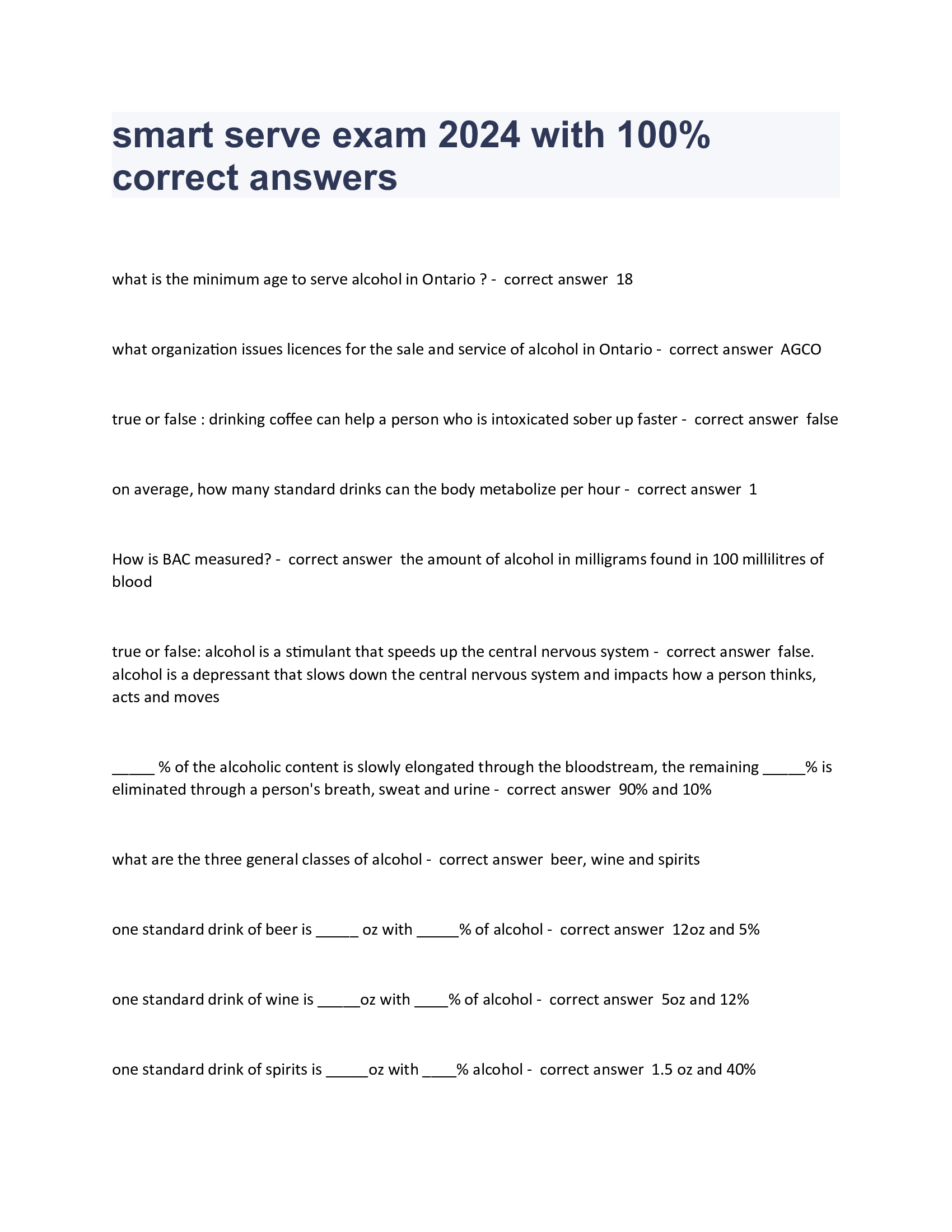 smart serve exam 2024 with 100 Percent correct answers