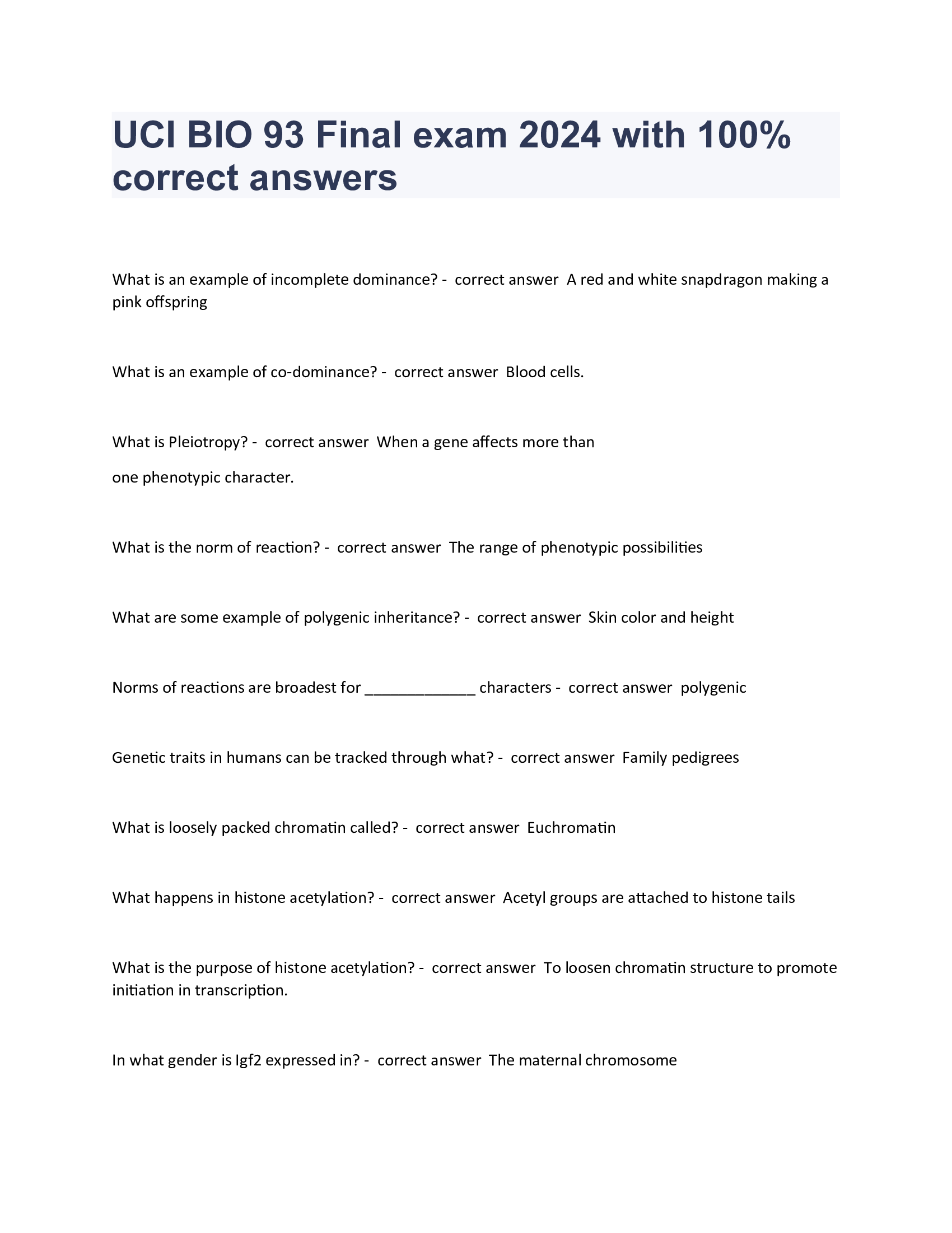 UCI BIO 93 Final exam 2024 with 100 Percent correct answers