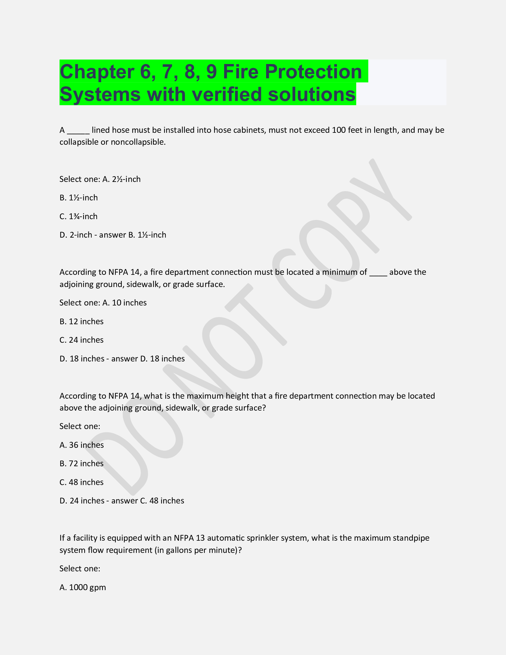 Chapter 6, 7, 8, 9 Fire Protection Systems with verified solutions