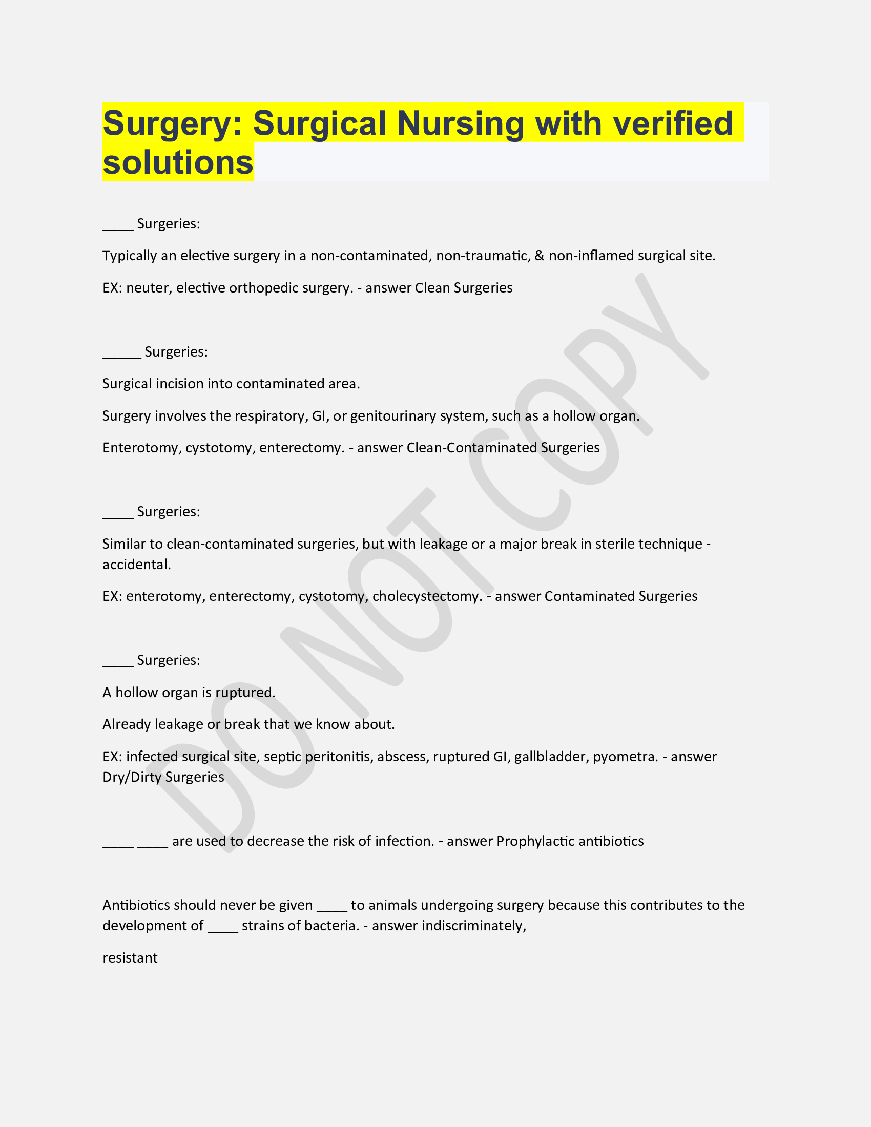 Surgery: Surgical Nursing Exam with Verified Solutions