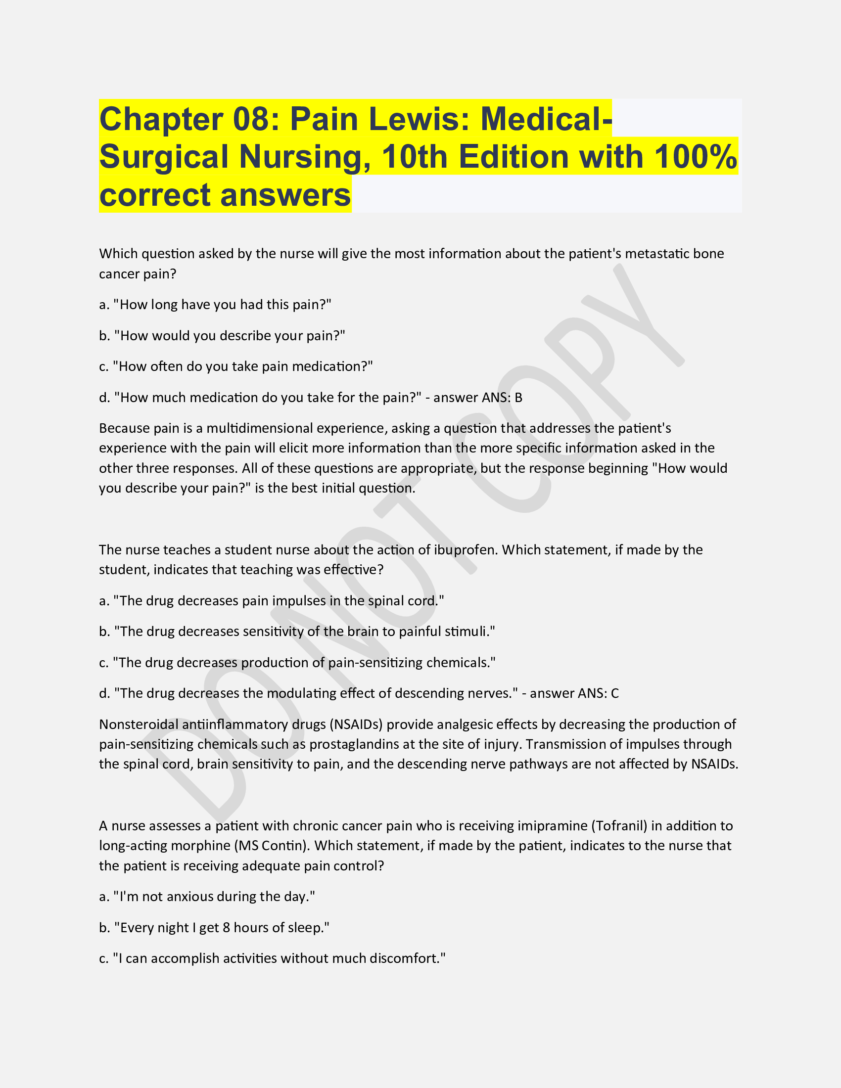 Care of the Surgical Patient nclex test questions and answers 2025/2026