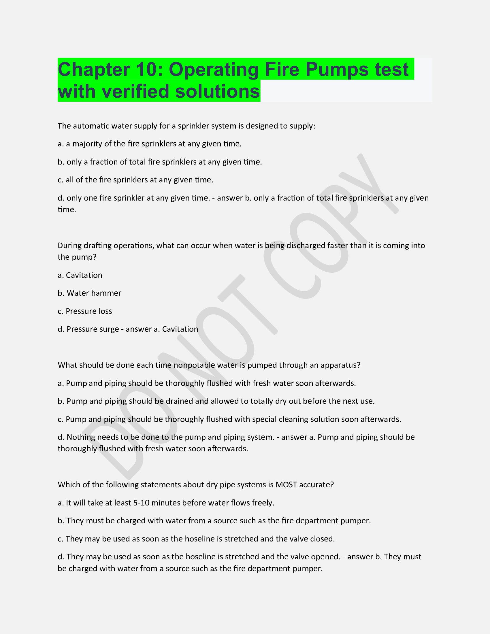 Chapter 10: Operating Fire Pumps test with verified solutions