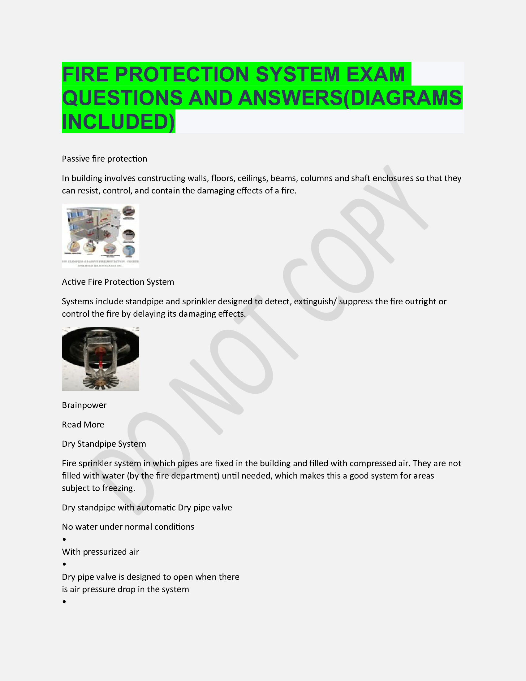 FIRE PROTECTION SYSTEM EXAM QUESTIONS AND ANSWERS(DIAGRAMS INCLUDED)