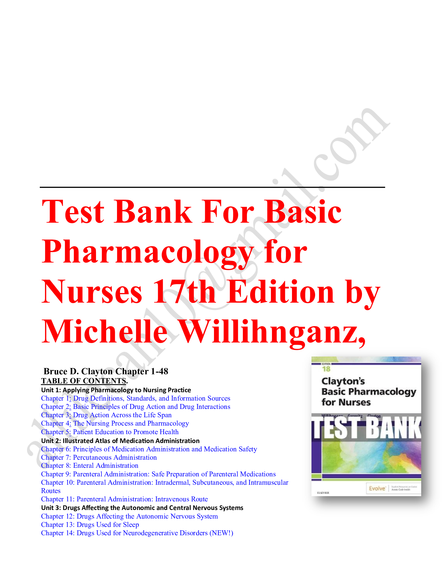 Test bank basic pharmacology for nurses 18th edition by michelle willihnganz bruce