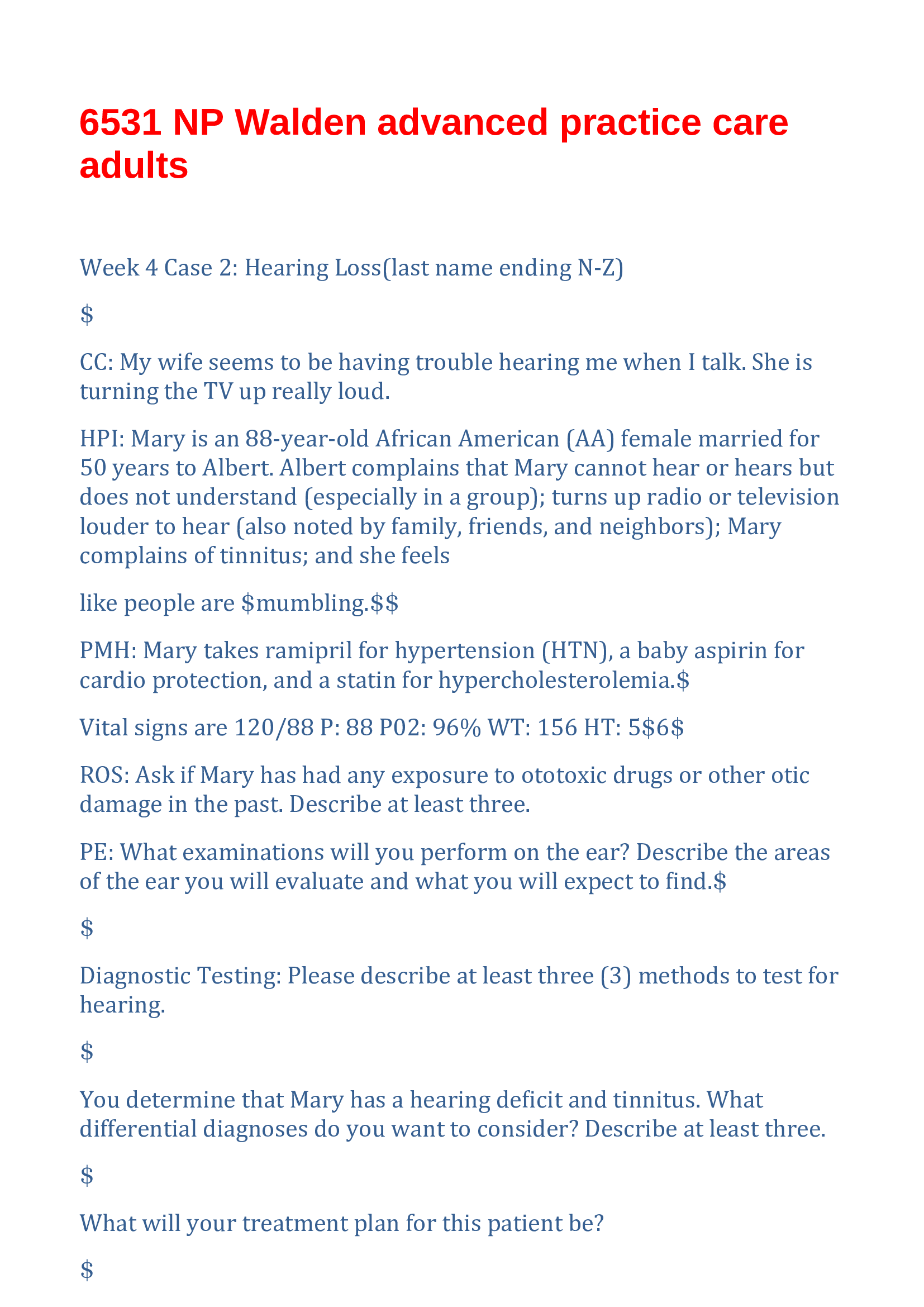 Adult health hesi EXAM QUESTIONS & ANSWERS, LATEST UPDATE 2023-2024 RATED A+