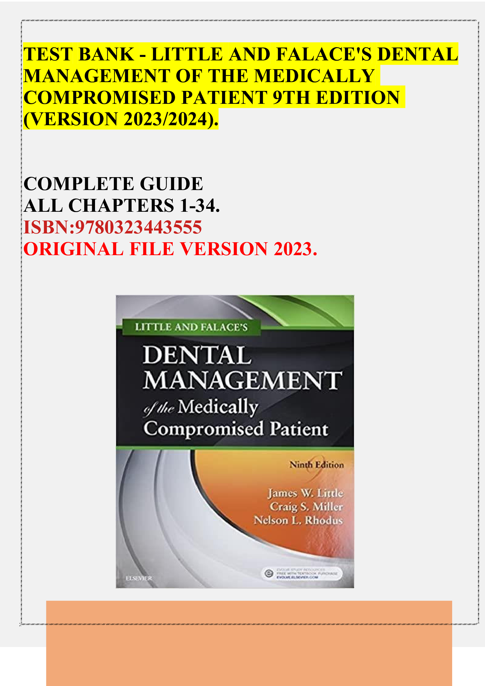 Test bank little and falaces dental management of the medically compromised patient 9th edition