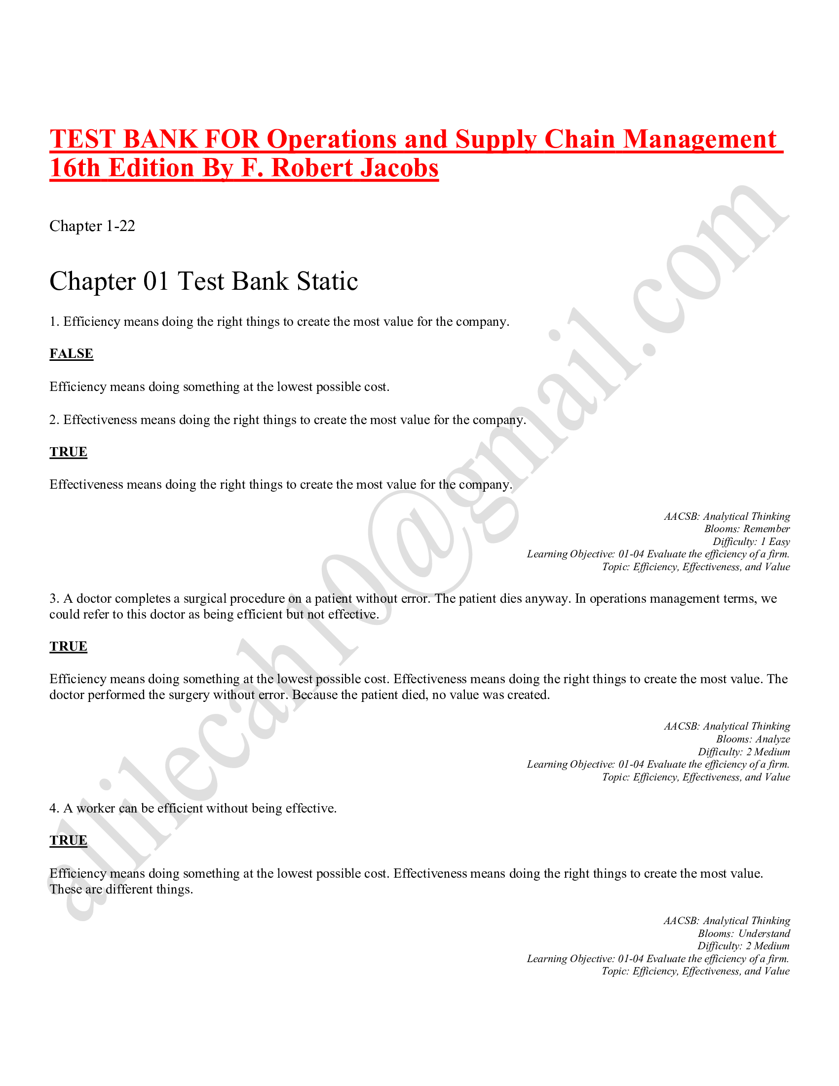 Test bank for operations and supply chain management 16th edition by f. robert  jacobs 2023 Updated