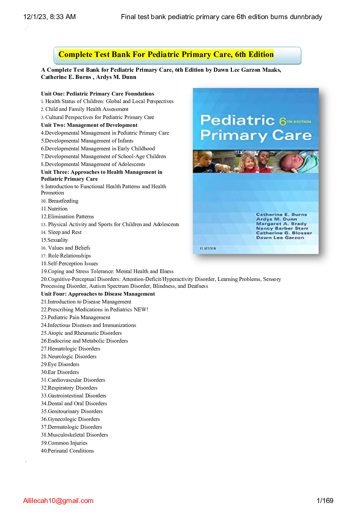 Test bank pediatric primary care 6th edition burns dunnbrady 2023 Updated