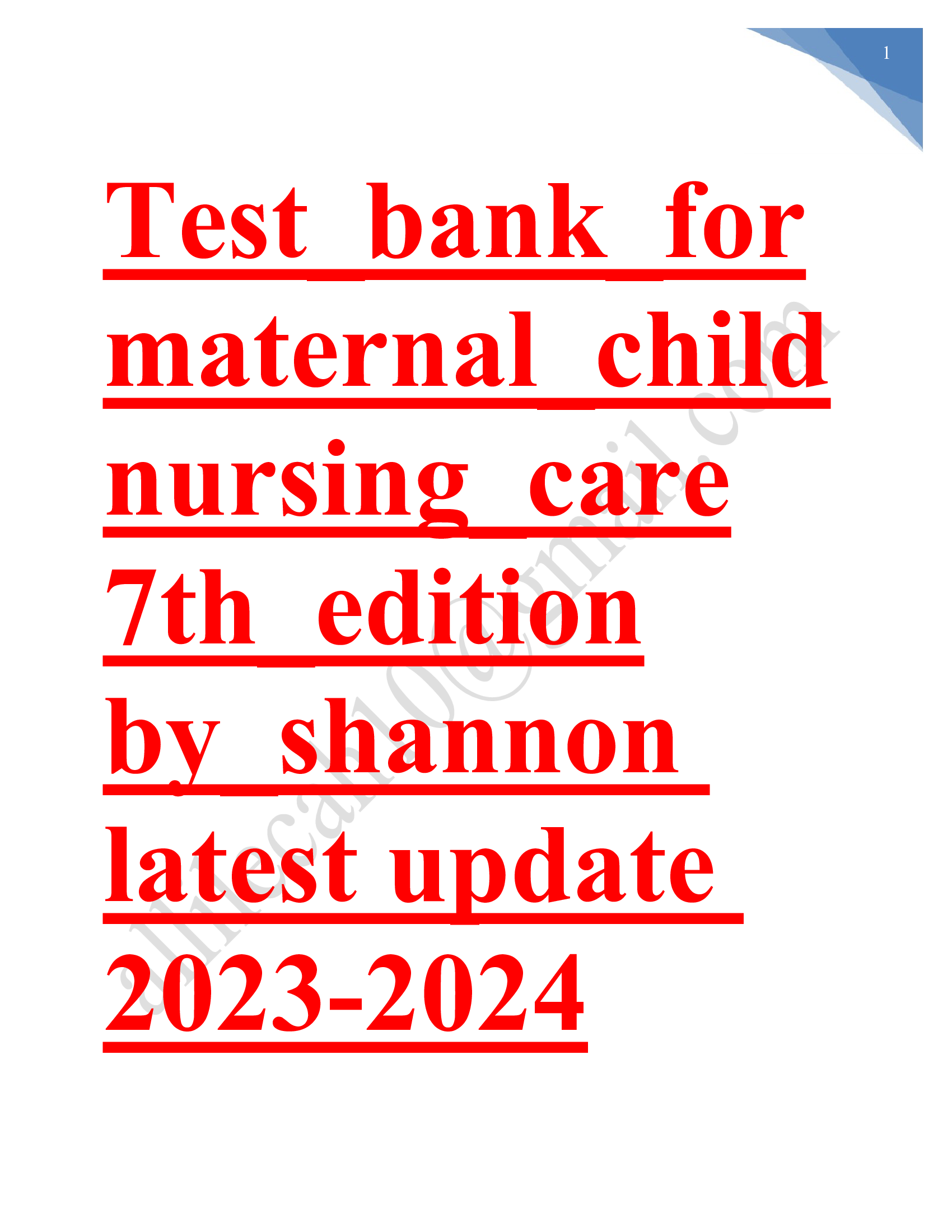 Test bank for maternal child nursing care 7th edition by shannon 2023-2024 Latest Update