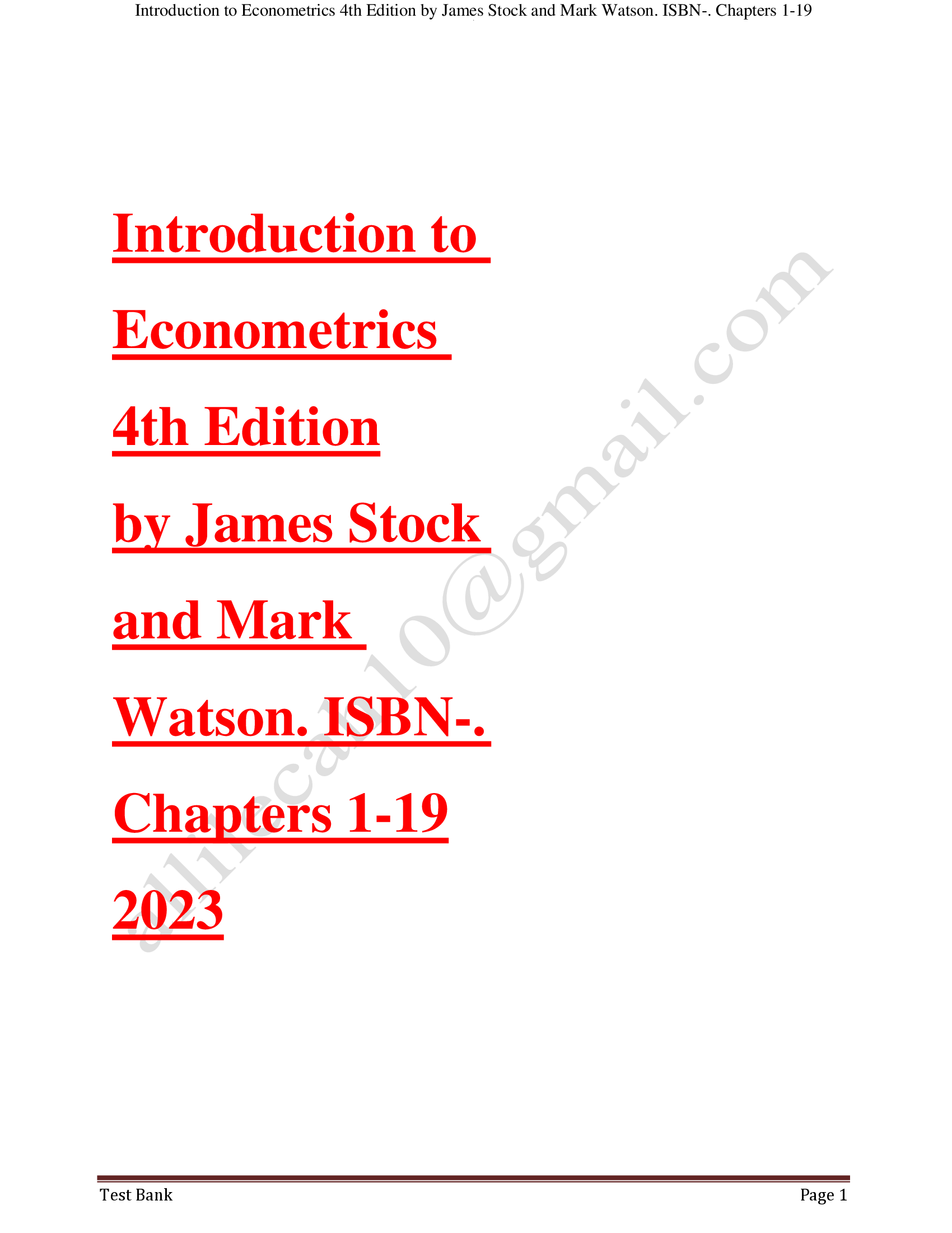 Test bank Introduction to Econometrics 4th Edition by James Stock and Mark Watson 2023-2024 Latest Update
