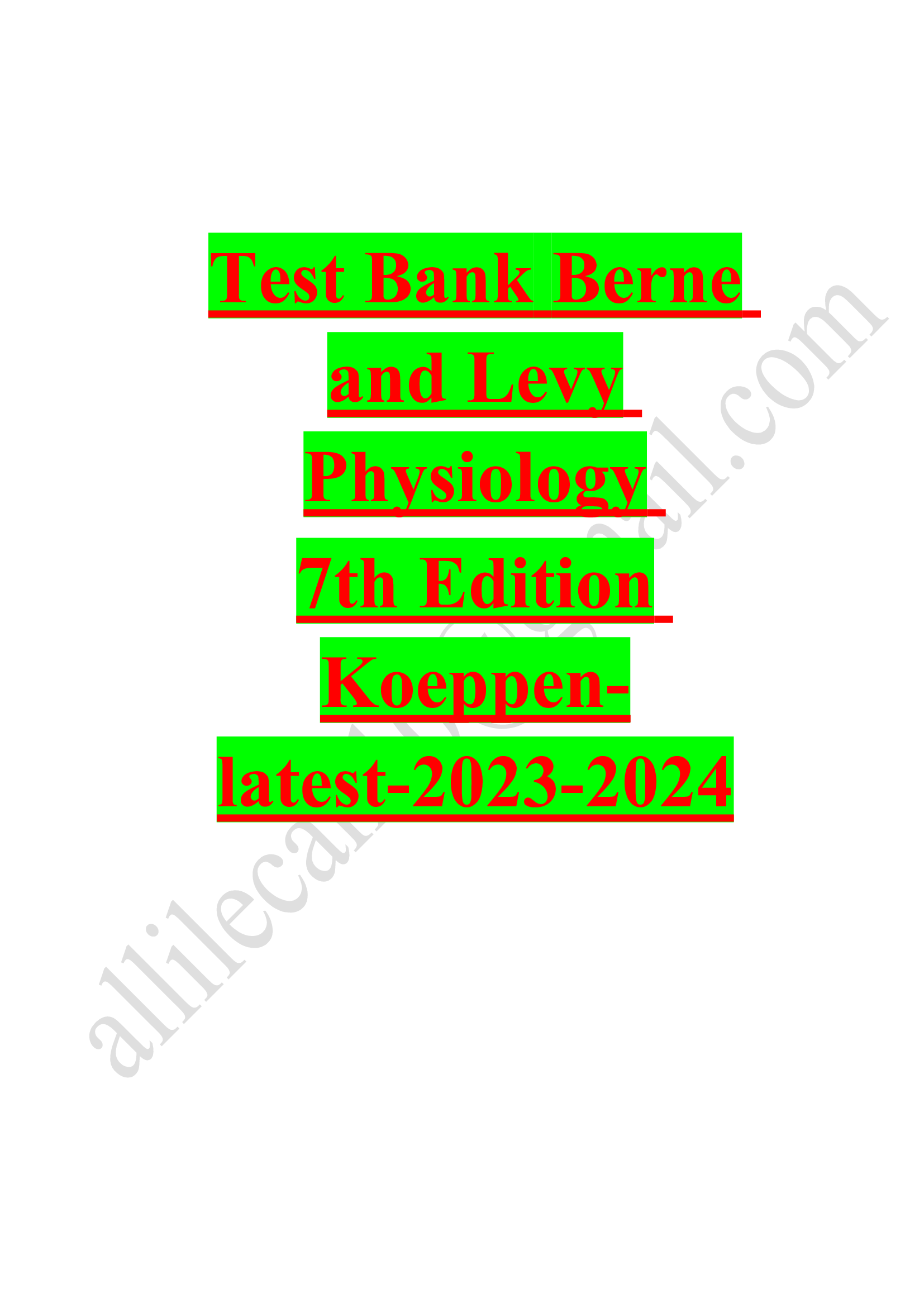 Test bank berne and levy physiology 7th edition koeppen 2023-2024 Latest Update