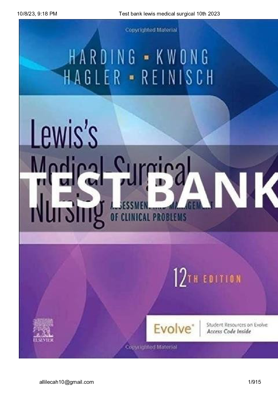 Test bank for lewis medical surgical 10th edition 2023-2024 Latest Update