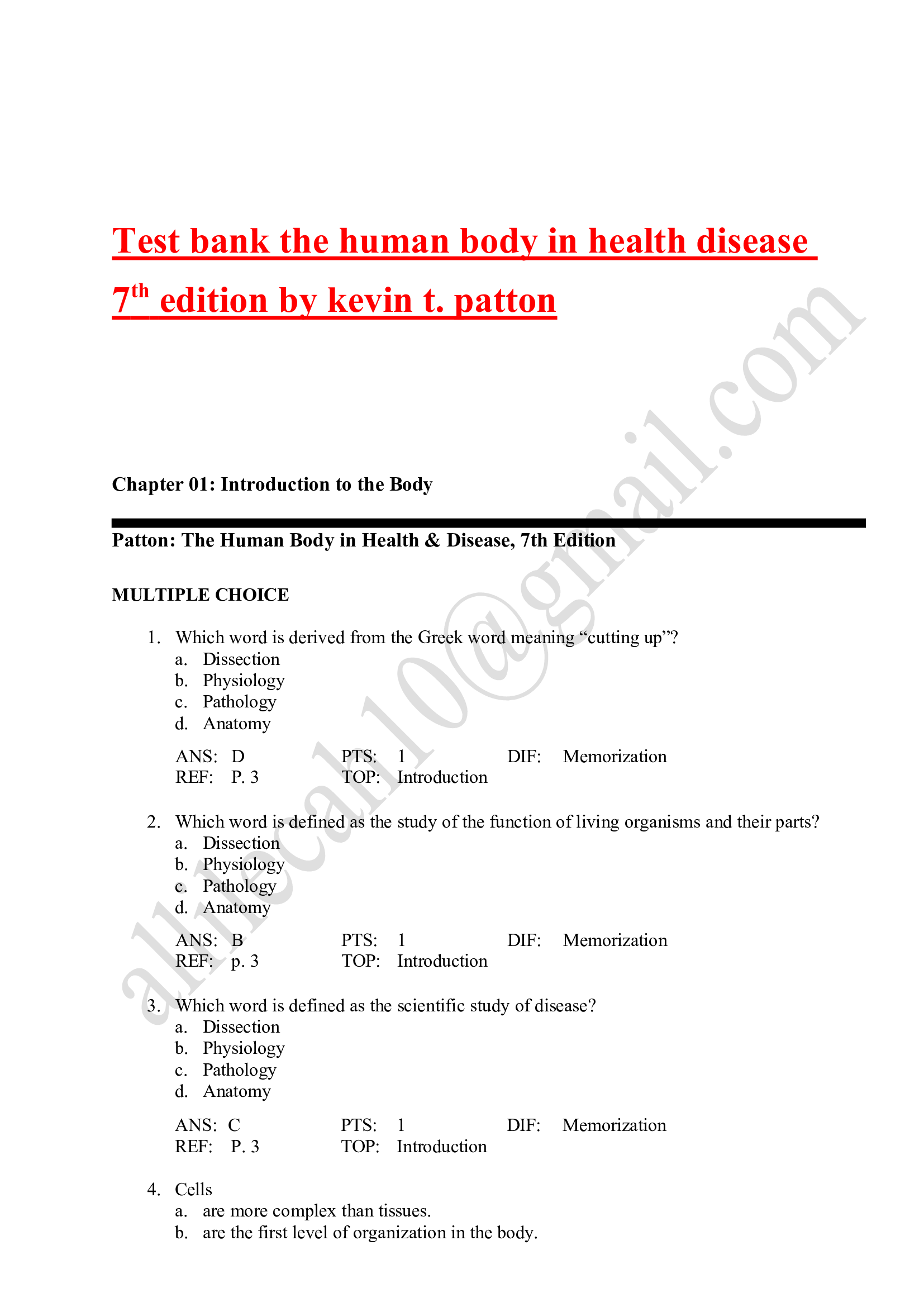 Test bank the human body in health disease 7th edition by kevin t. patton Latest update 2023-2024