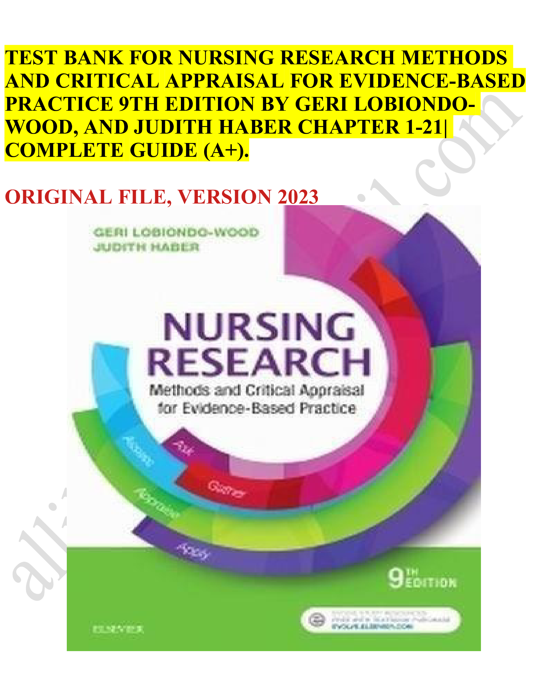 Test bank nursing research methods and critical appraisal for evidence based practice 9th edition