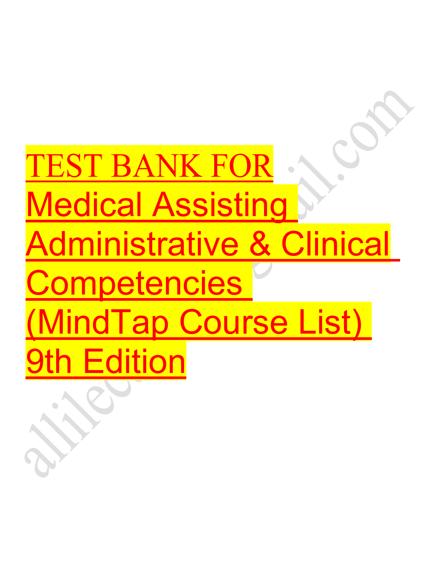 Test bank for medical assisting administrative clinical competencies mindtap course list 9th edition Latest Update 2023-2024