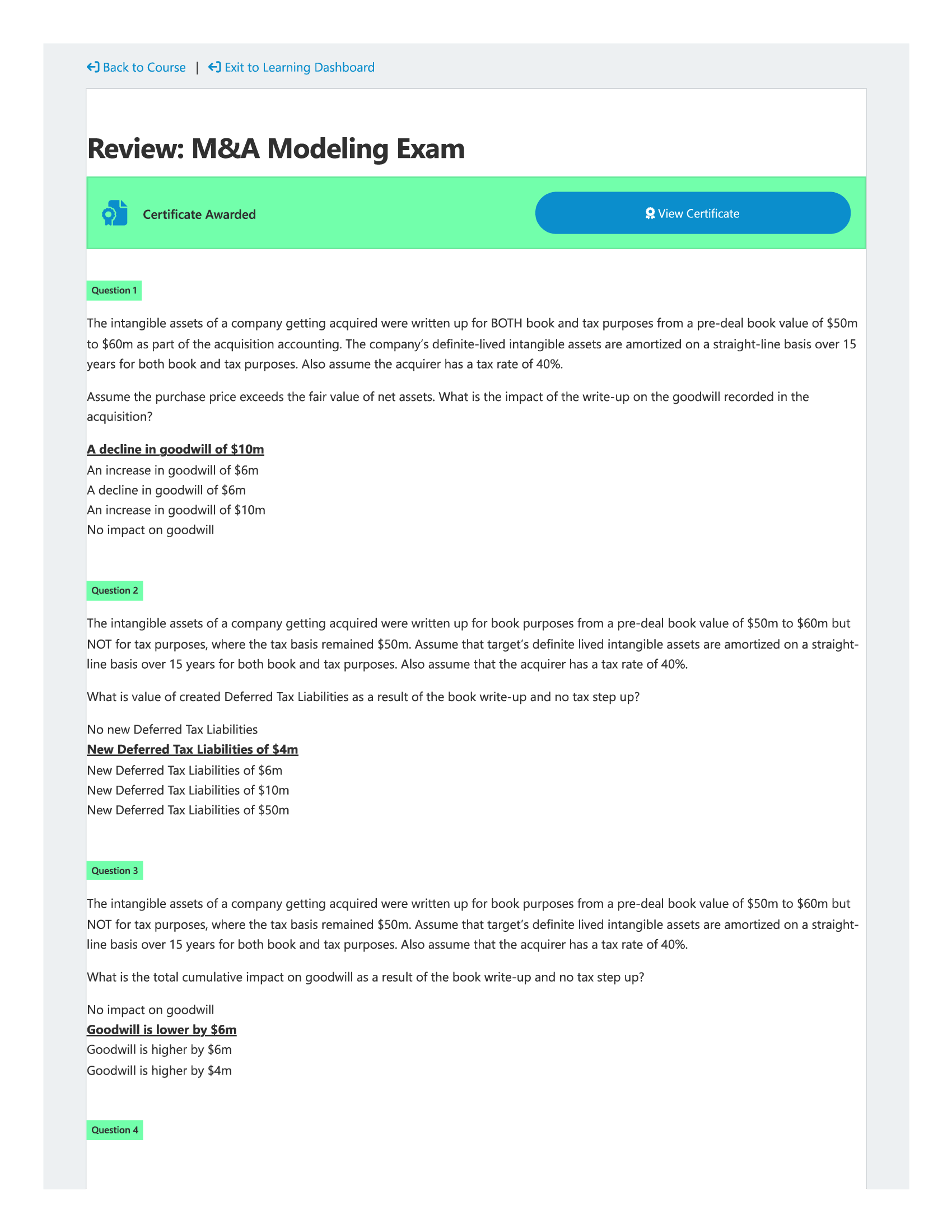 M&A Modeling Exam