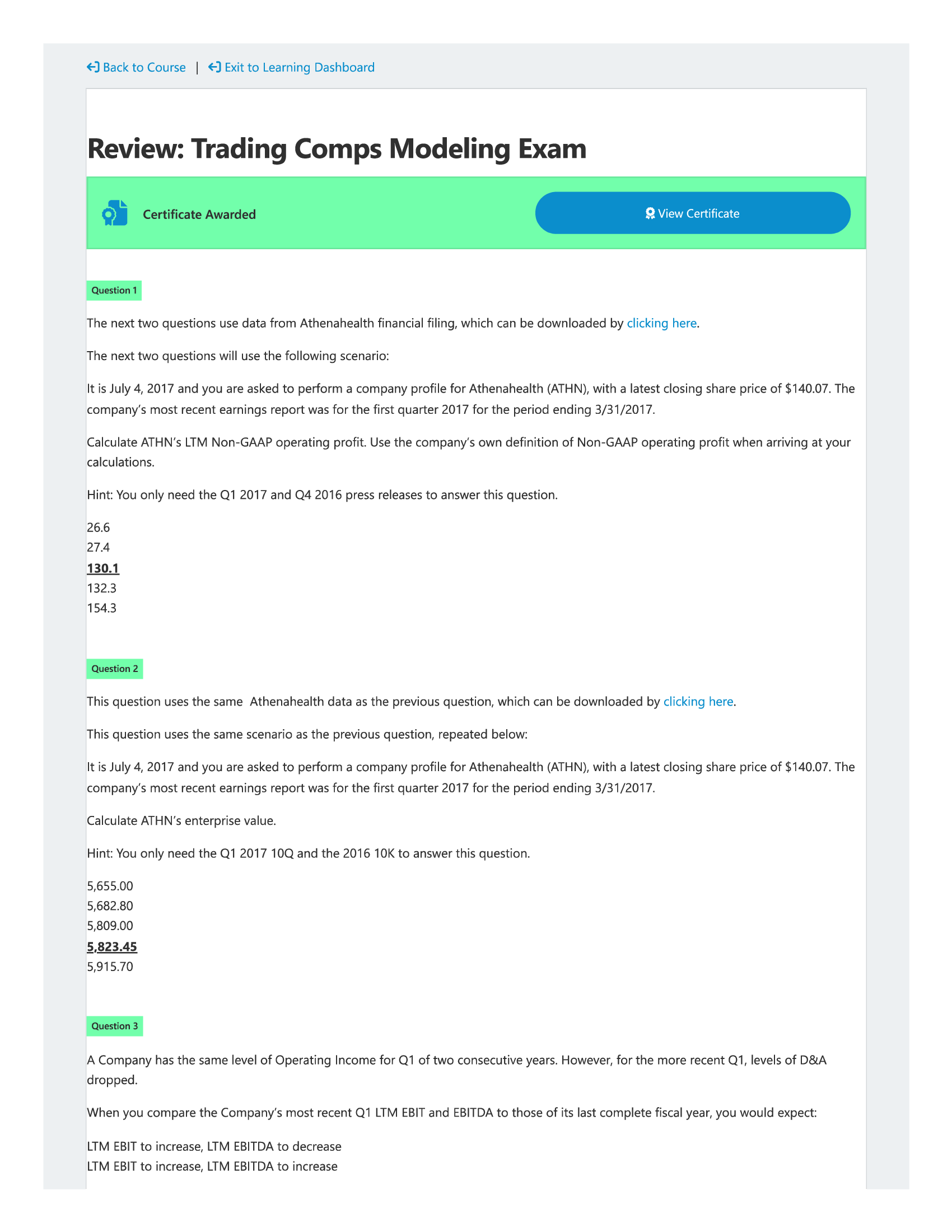 Trading Comps Modeling Exam Wall Street Prep