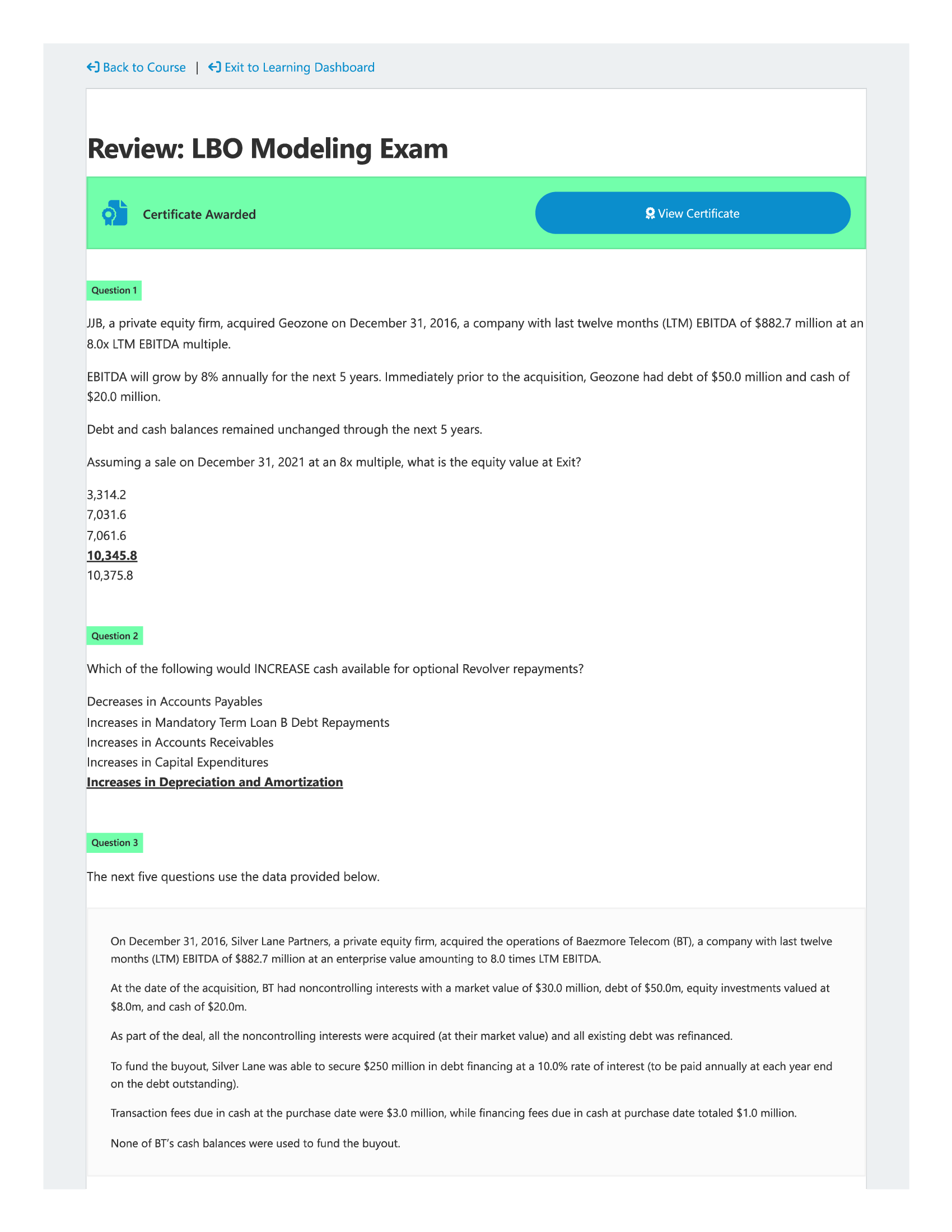 LBO Modeling Exam Wall Street Prep