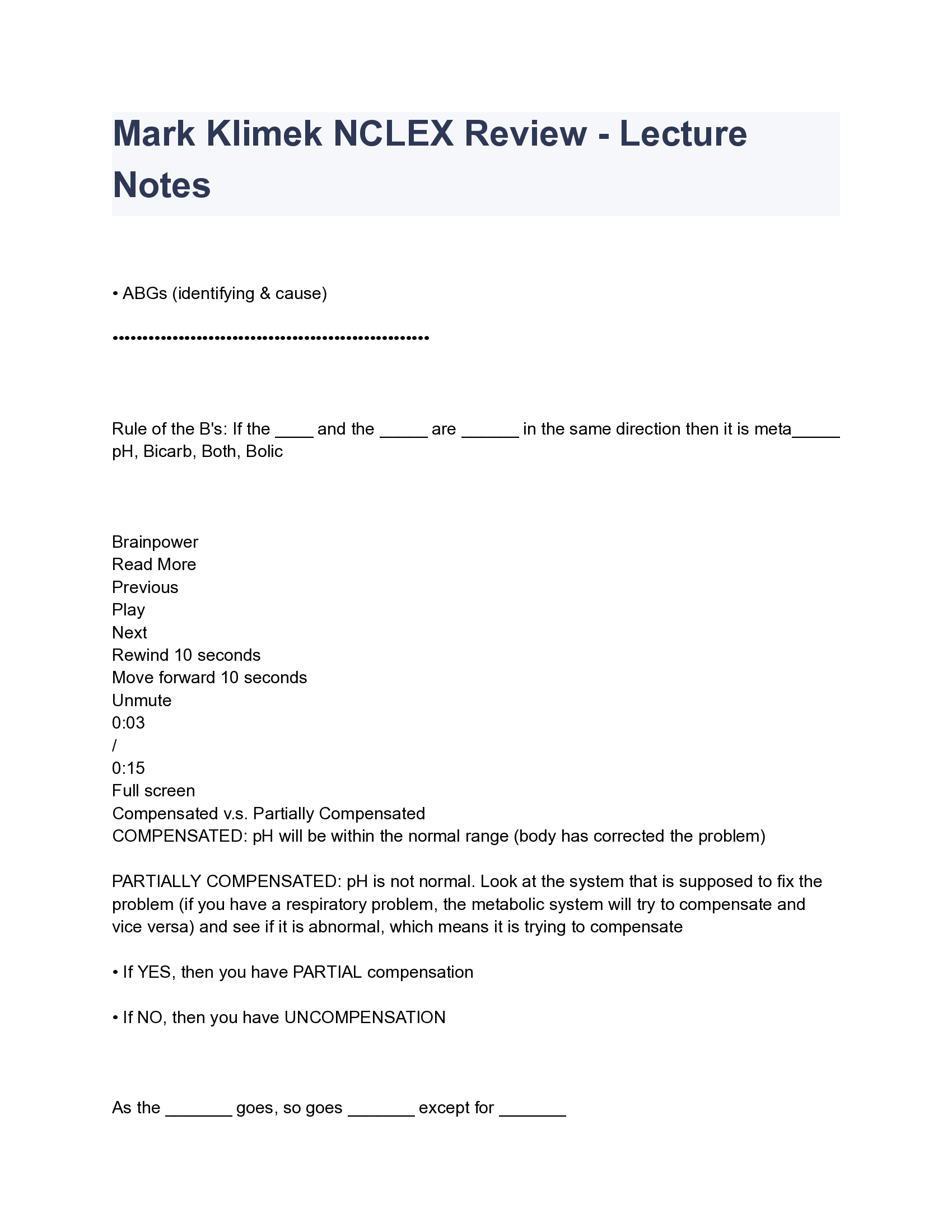 Mark Klimek NCLEX Review - Lecture Notes 2024, 2026 already graded A+