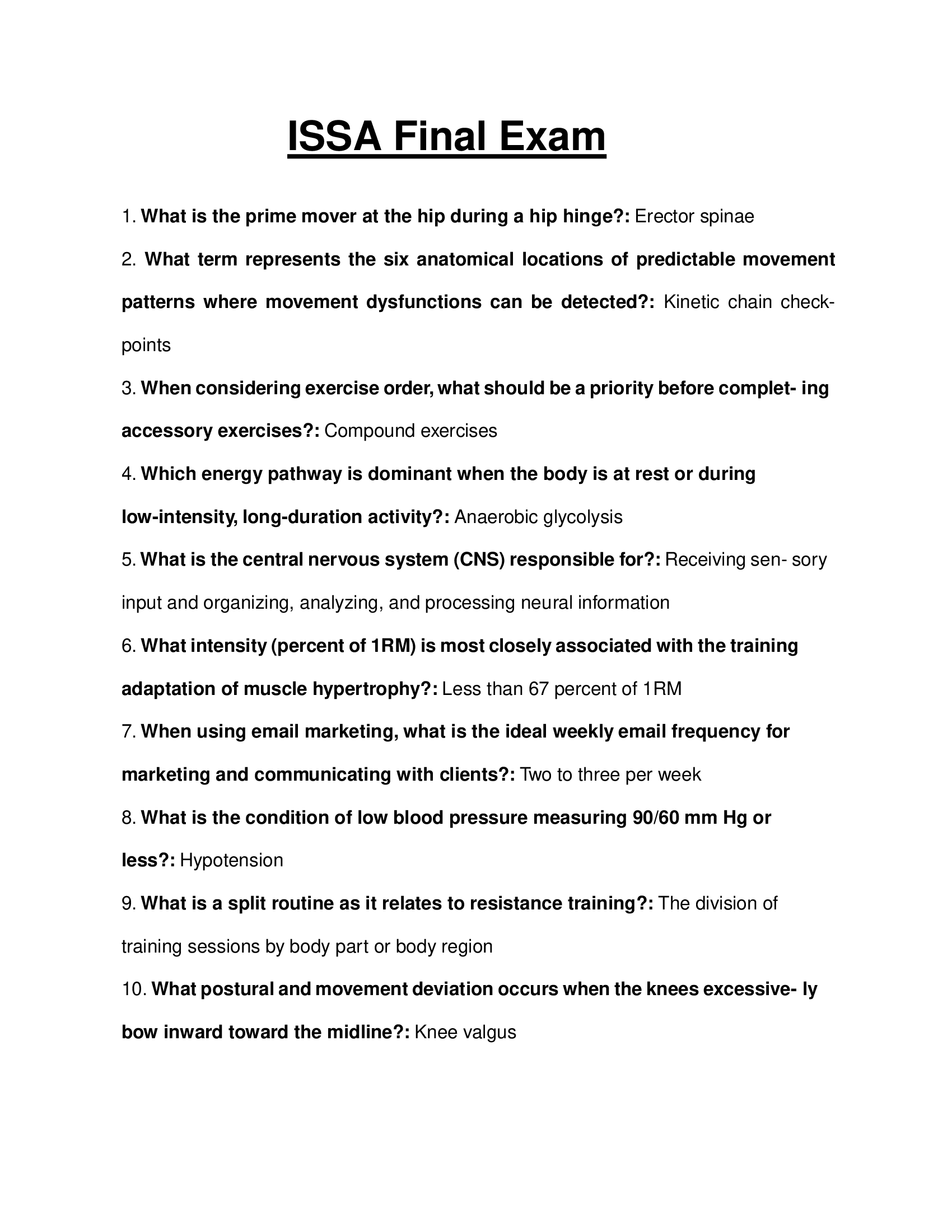 ISSA Final Exam Practice Questions and Answers Latest 2024