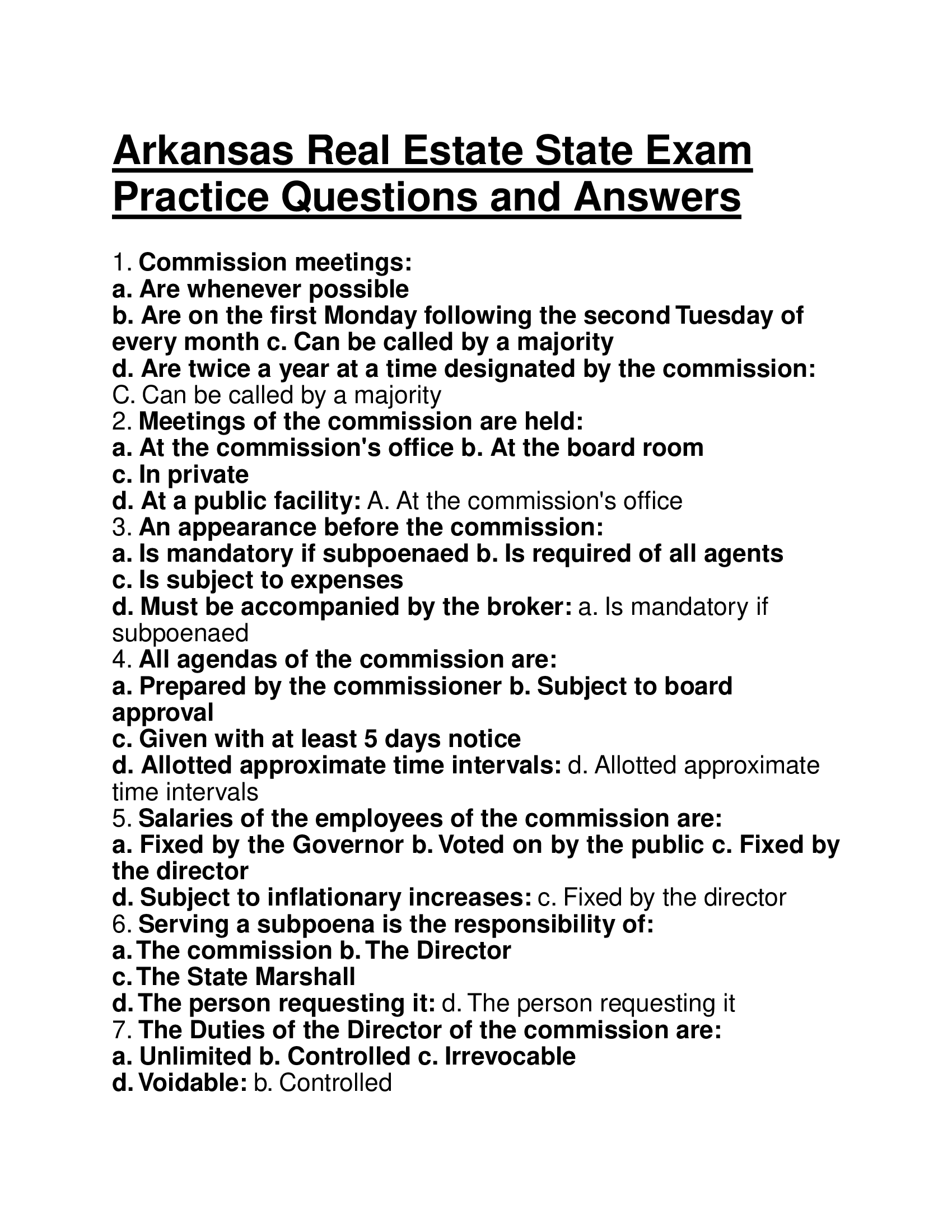 Arkansas Real Estate State Exam Practice Questions and Answers