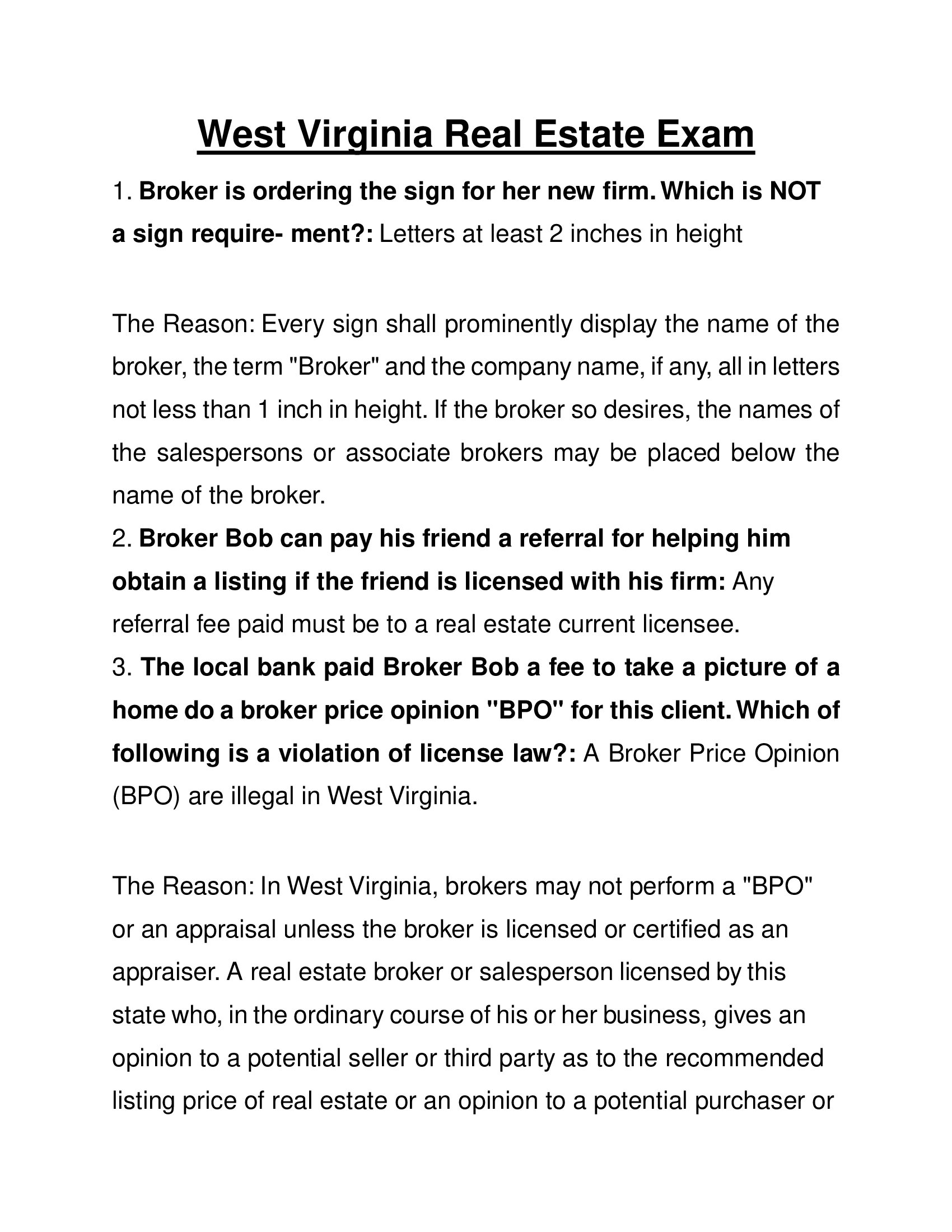 West Virginia Real Estate Exam 2023 Answers