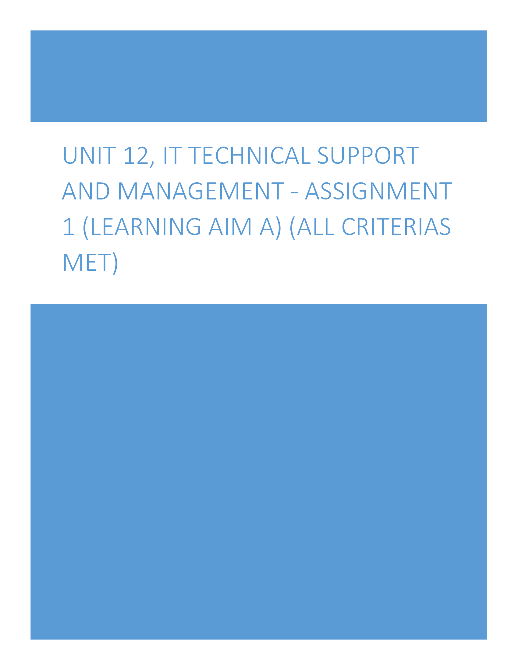 Unit 12, IT Technical Support and Management - Assignment 1 (Learning Aim A) (All Criterias Met)
