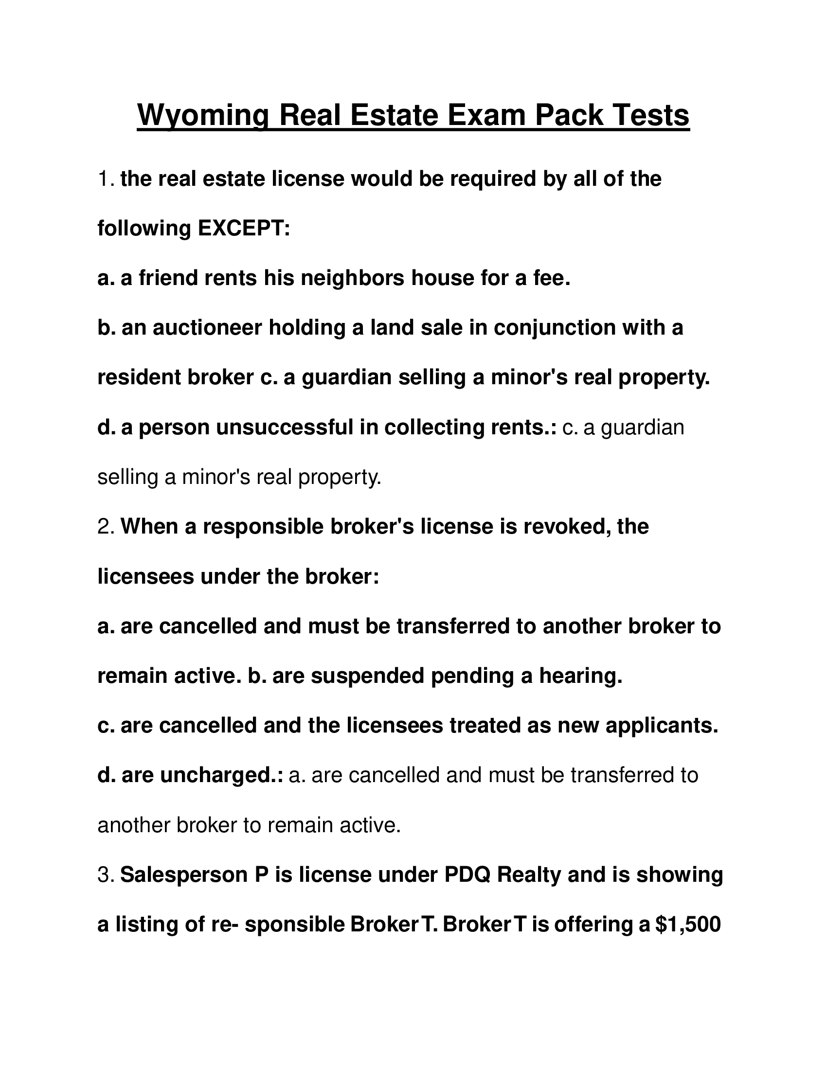 Wyoming Real Estate Exam Pack Tests 2023