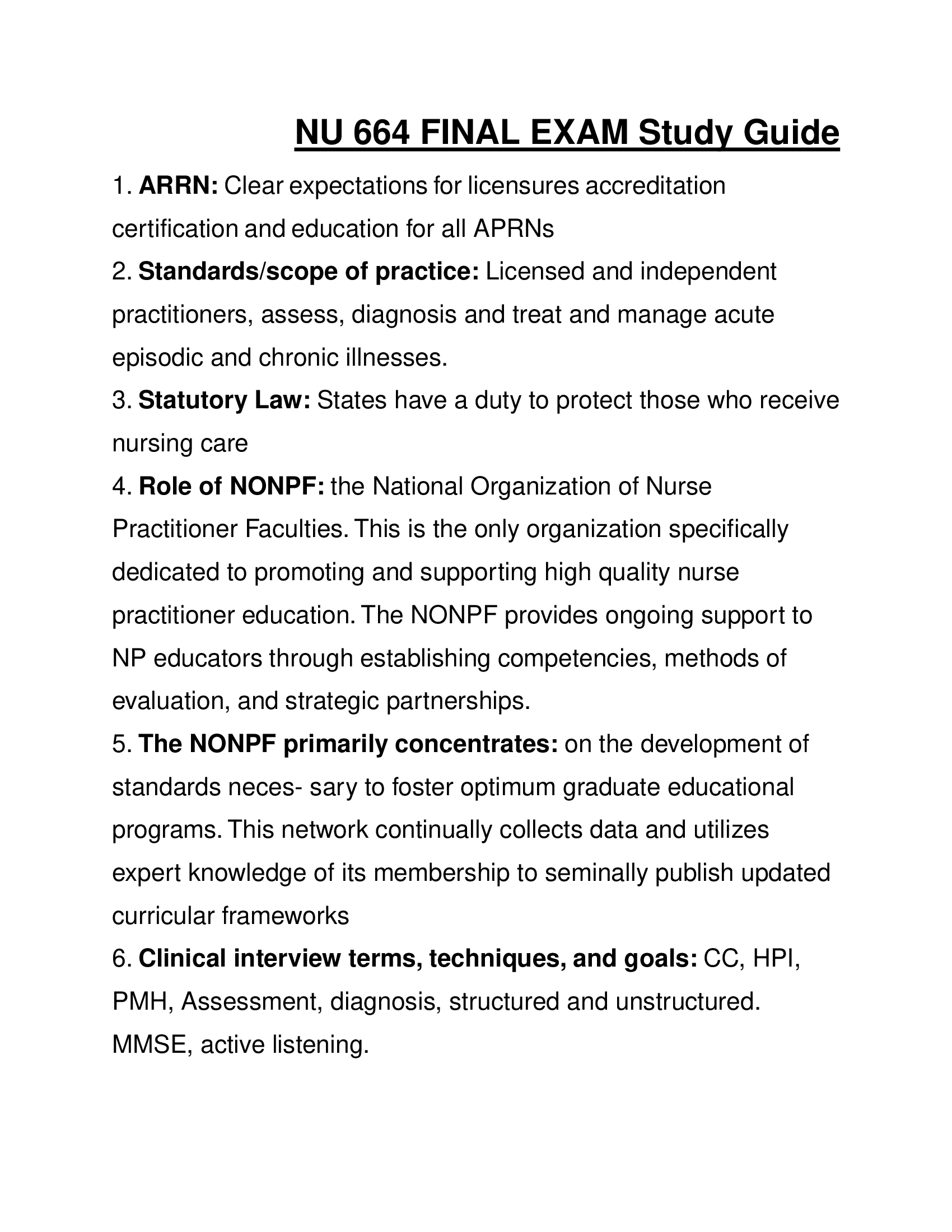NU 664 FINAL EXAM study guide