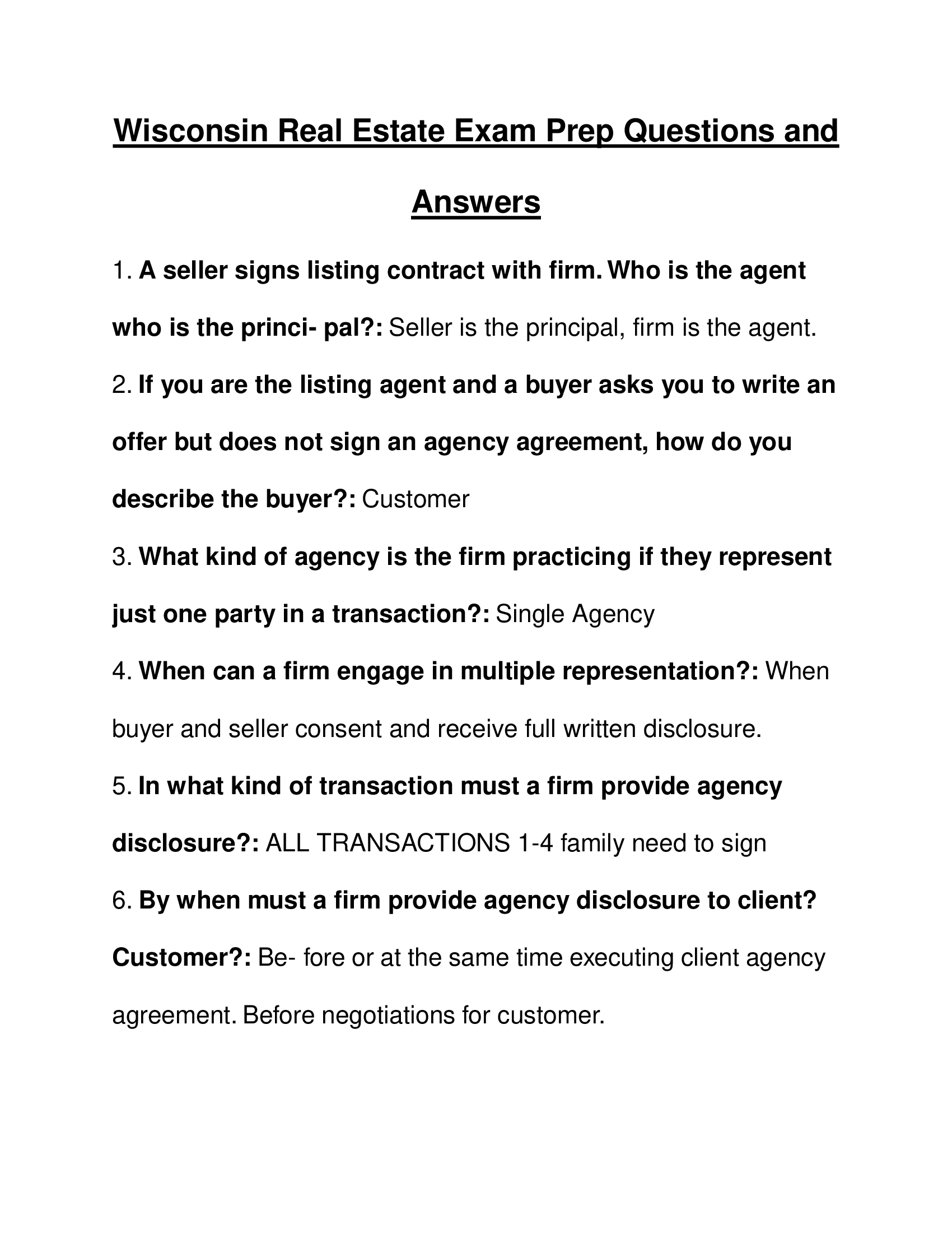 Wisconsin Real Estate Exam Prep Questions and Answers 2023