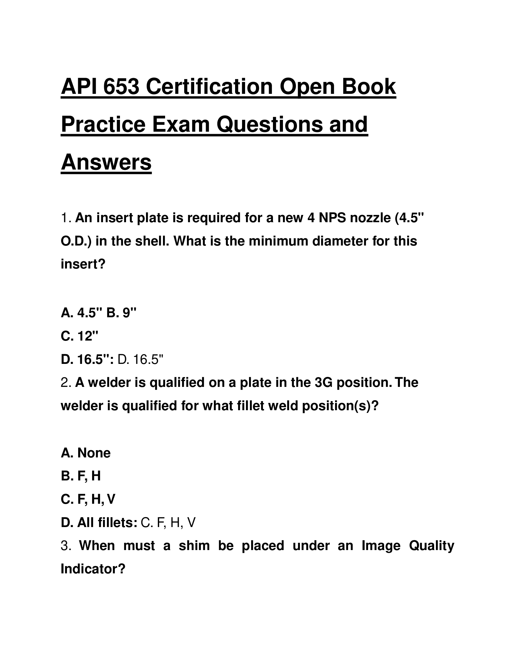 API 653 Certification Open Book Practice Exam Questions and Answers