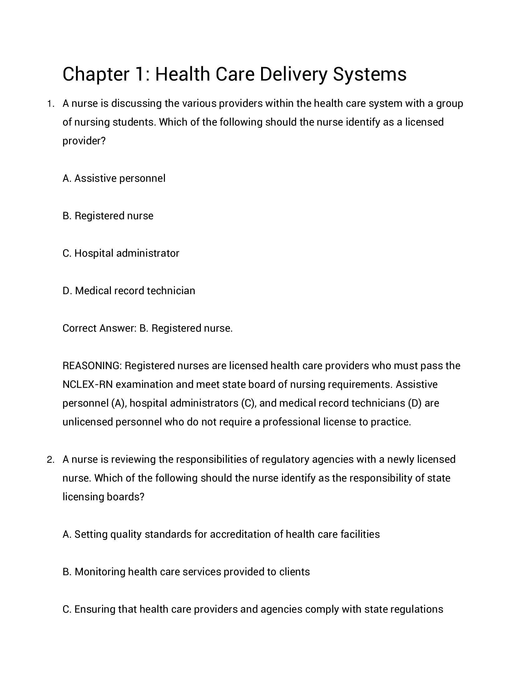 Test Bank for Fundamentals for Nursing 12th Edition Review Model Content Mastery Series