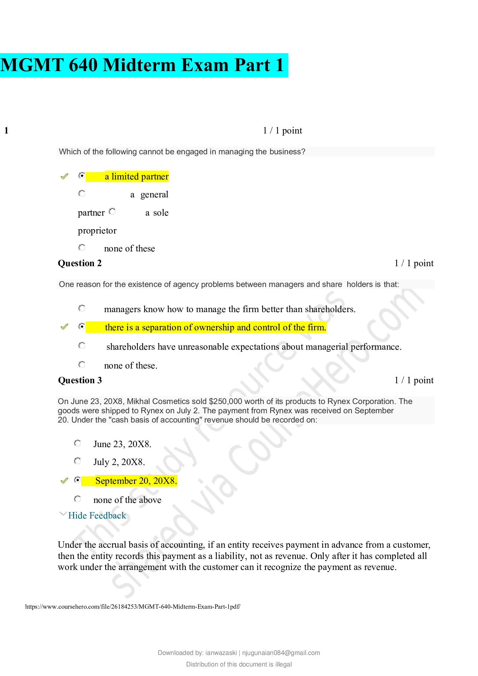MGMT 640 Midterm Exam Part 1 with complete solutions Real Exam 2023