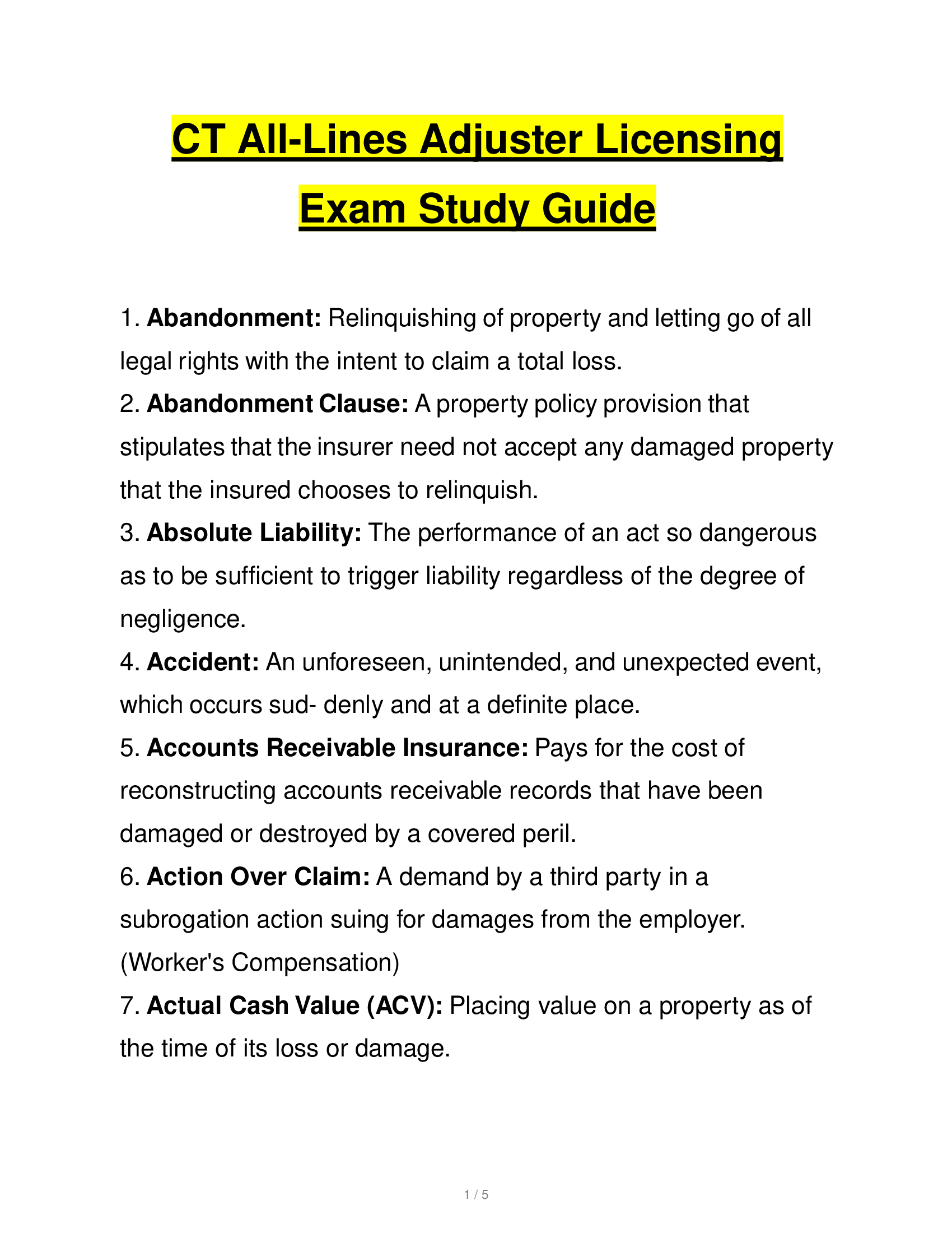 CT All-Lines Adjuster Licensing Exam Study Guide