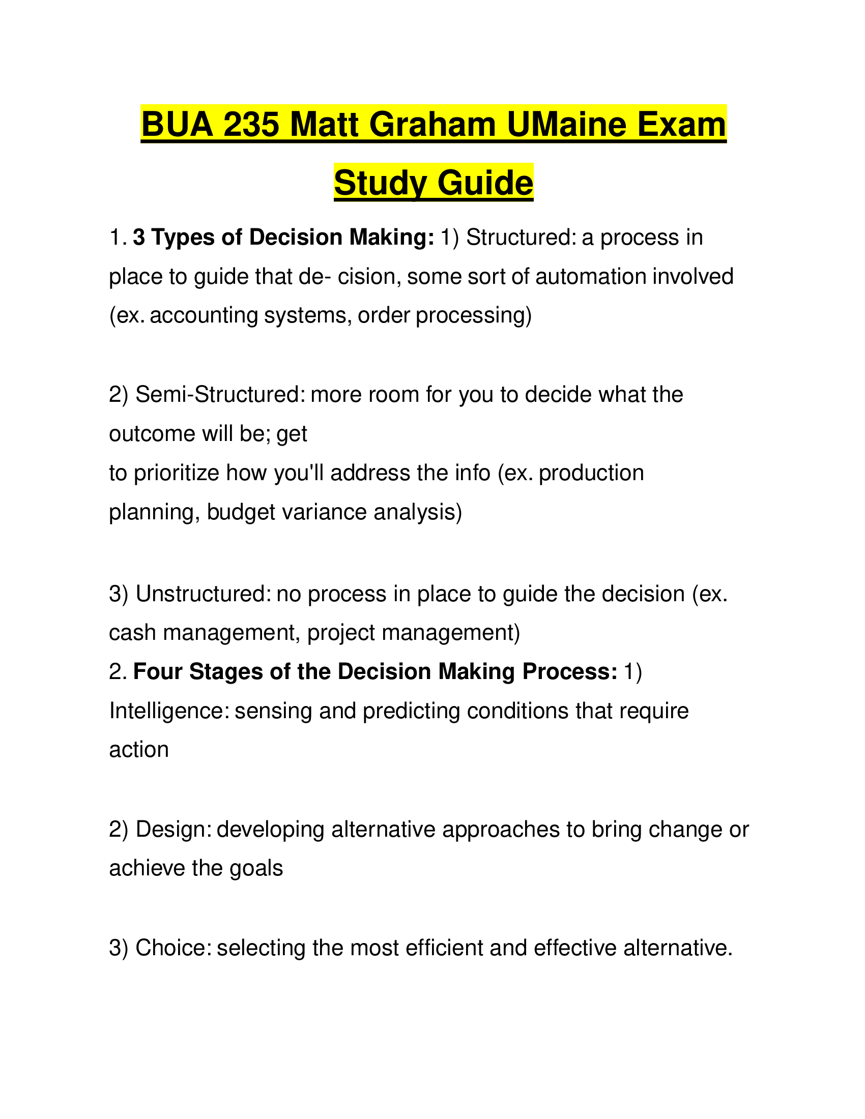 BUA 235 Matt Graham UMaine Exam Study Guide 2024-2026