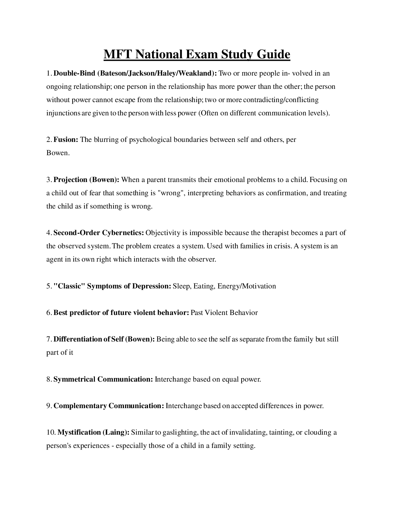 MFT National Exam Comprehensive Study Guide 2026 | 120+ Key Terms & Clinical Theories