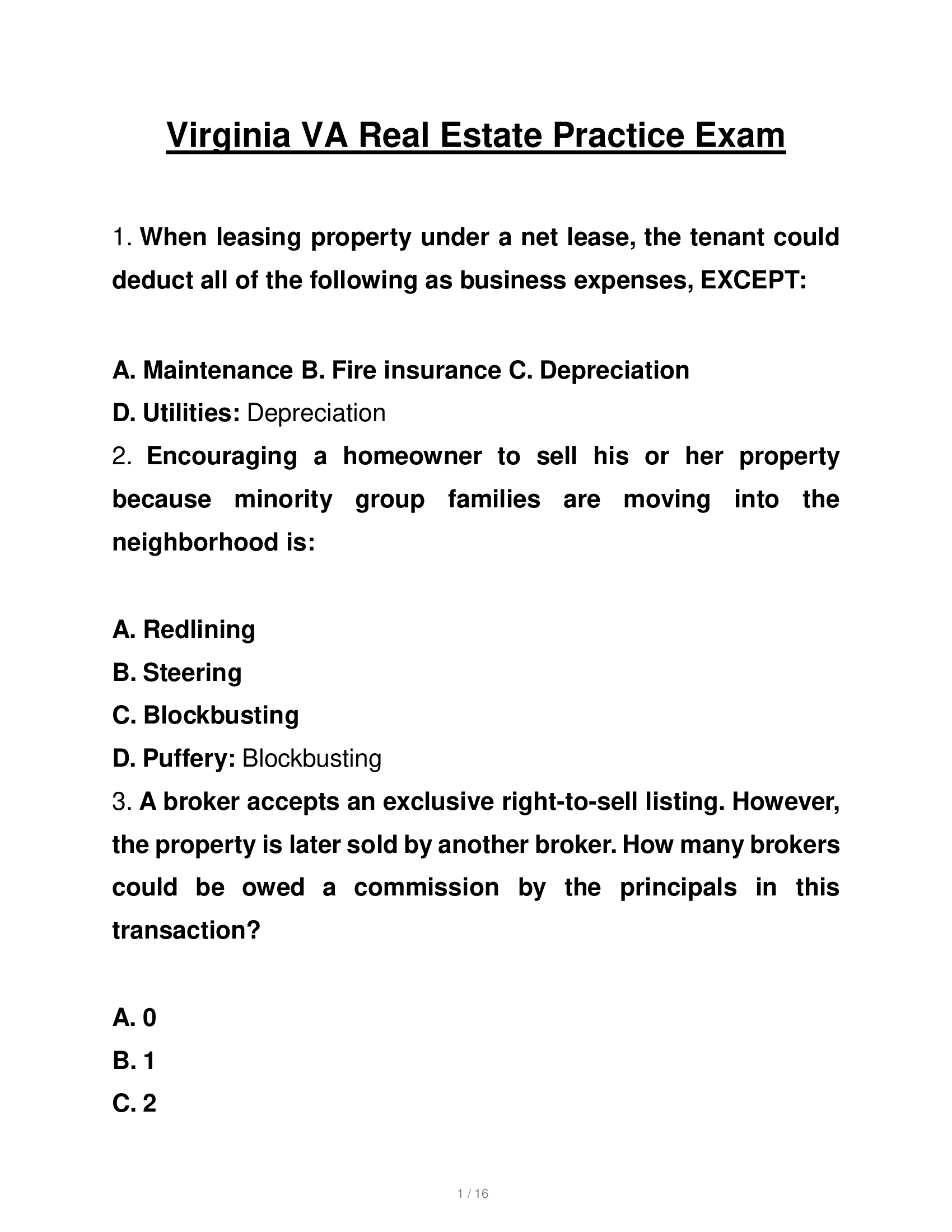 Virginia VA Real Estate Practice Exam 2023