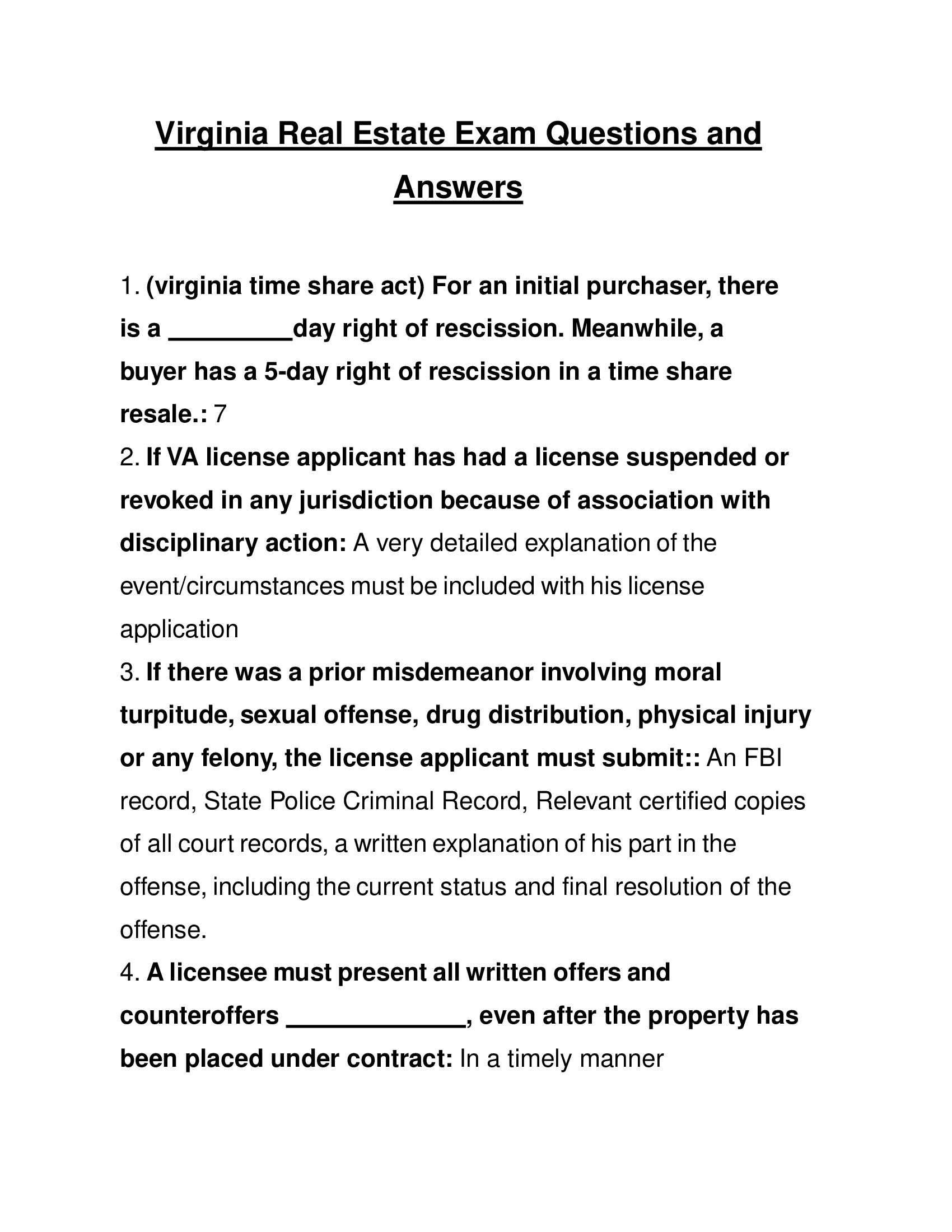 Virginia Real Estate Exam Questions and Answers 2023