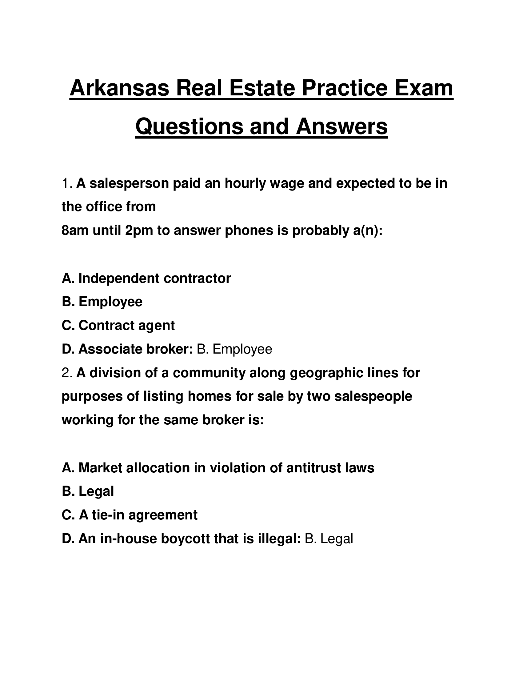 Arkansas Real Estate Practice Exam Questions and Answers