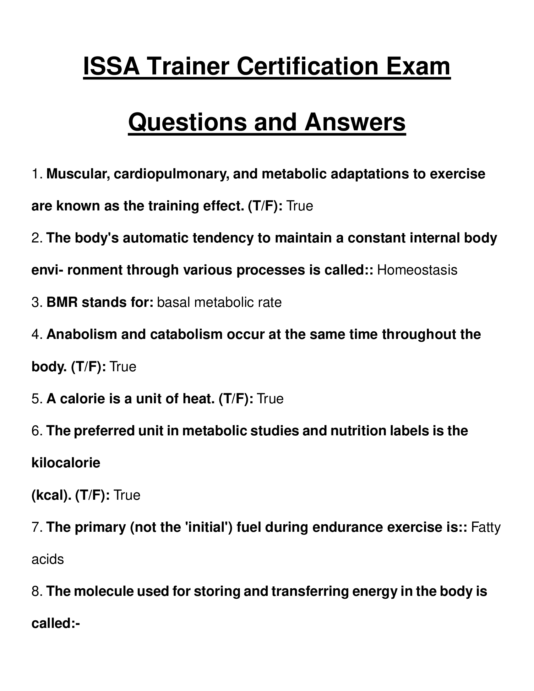 ISSA Trainer Certification Exam Questions and Answers 2024