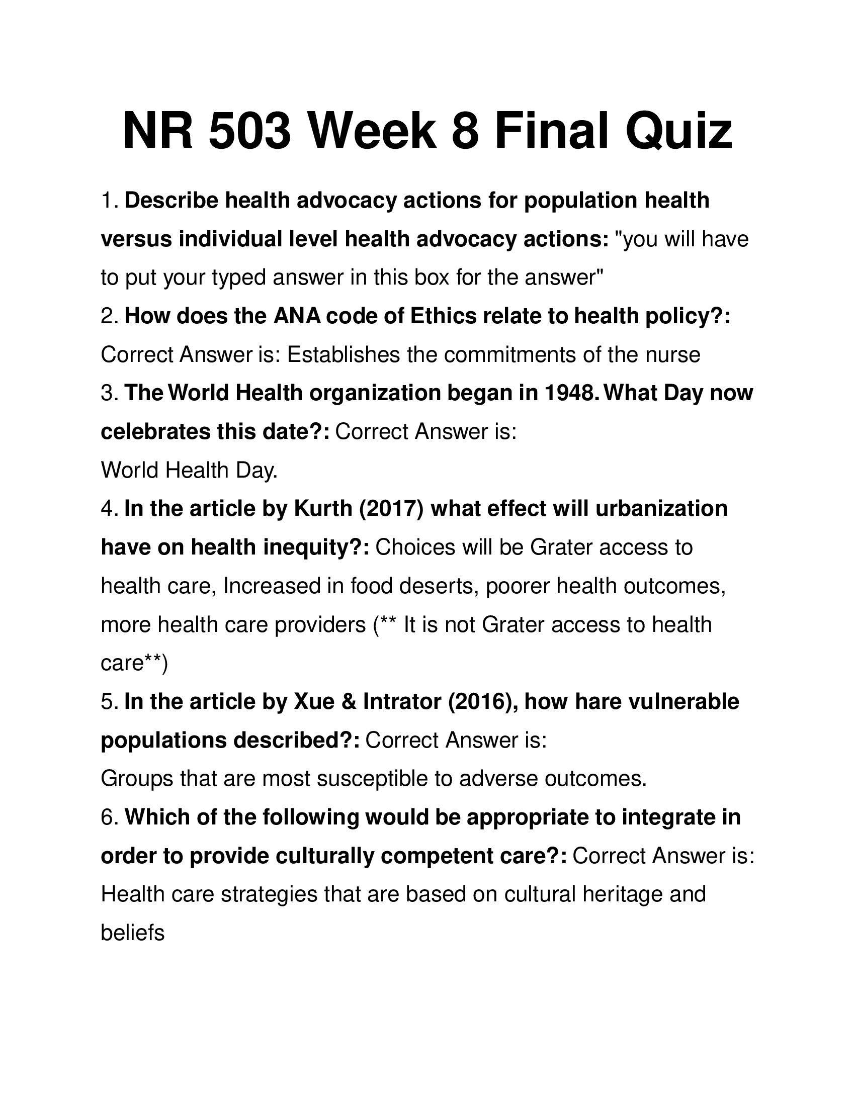 NR 503 Week 8 Final Quiz