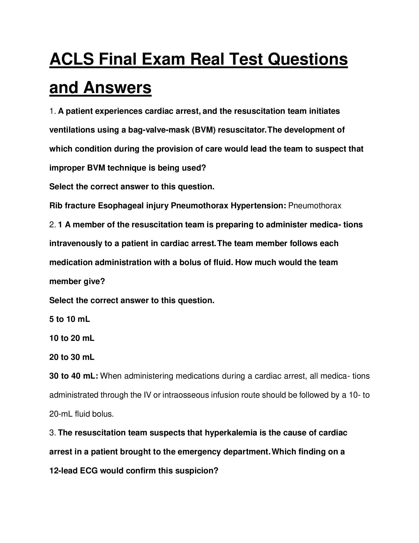 ACLS Final Exam 2026 Real Test Questions and Answers
